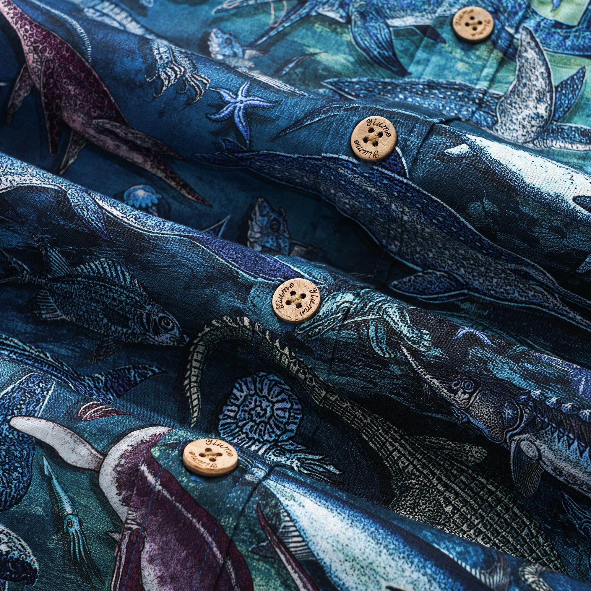 Chemise hawaïenne masculine bouton à manches courtes 100% coton bleu aloha océan rêves