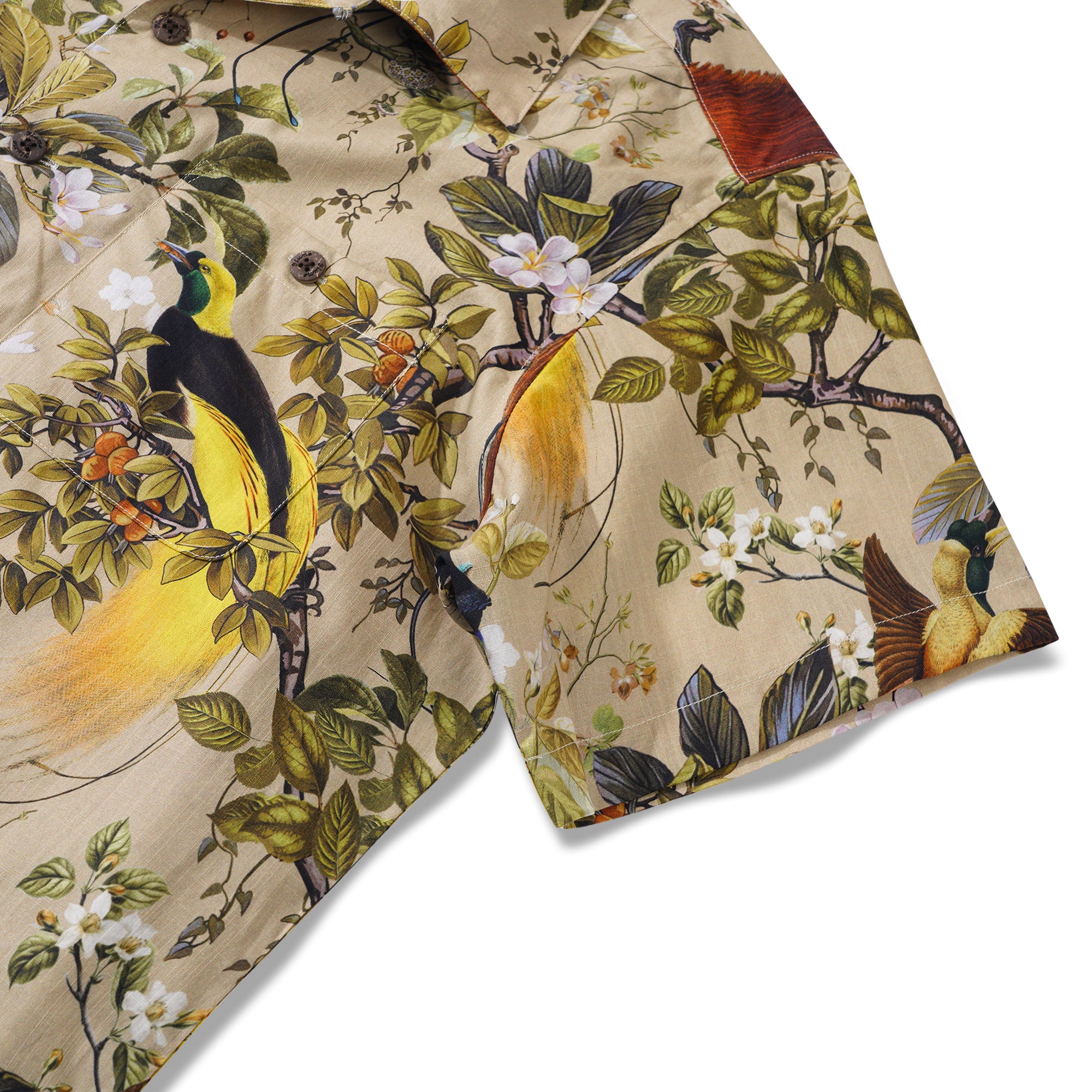 Men's Hawaiian Shirt Short Sleeve Camp Collar 100% Cotton Beige Aloha Shirt