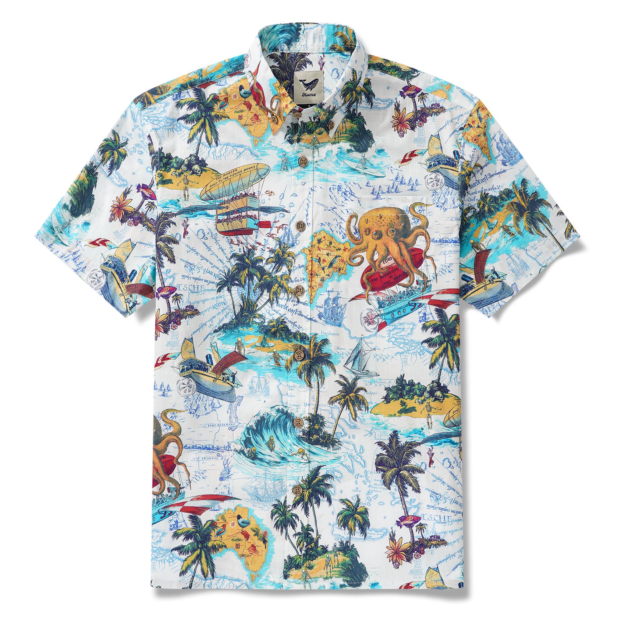 Chemise hawaïenne masculine à manches courtes à manches courtes 100% coton bleu Aloha Ocean Dreamer