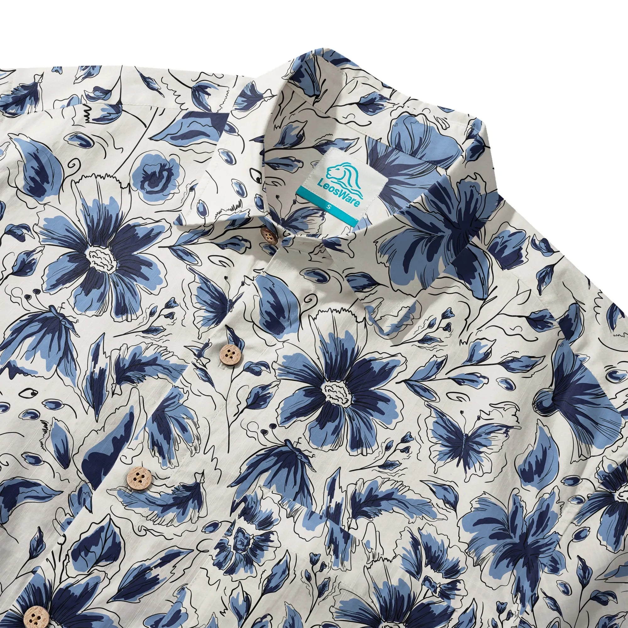 LeosWare Men's Short Sleeve Blue Hawaiian Shirt