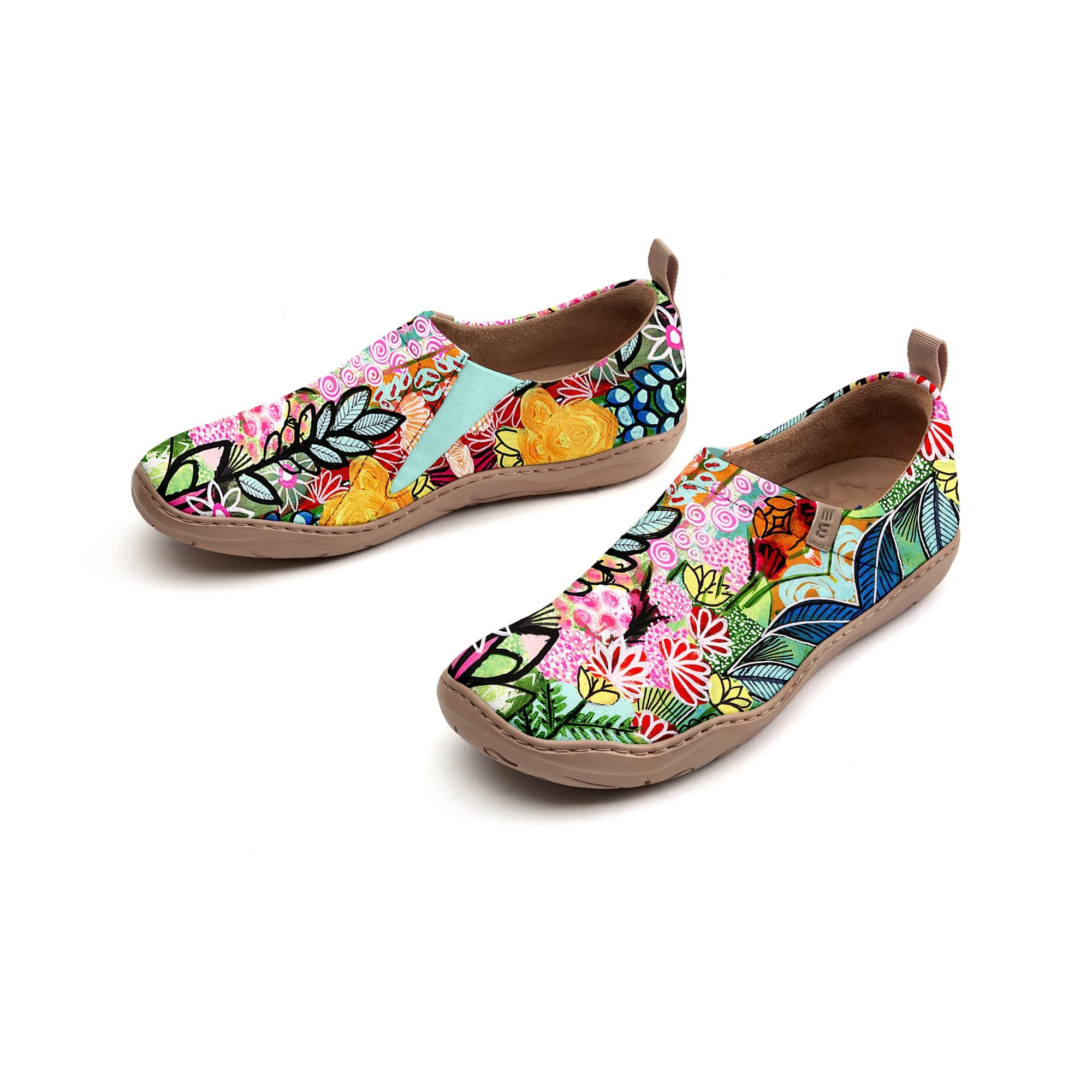 Yiume Women's Art Slip-On Casual Canvas Shoes Bloom Buzz Print Painted,100% Cotton Pink Cartoon Plants