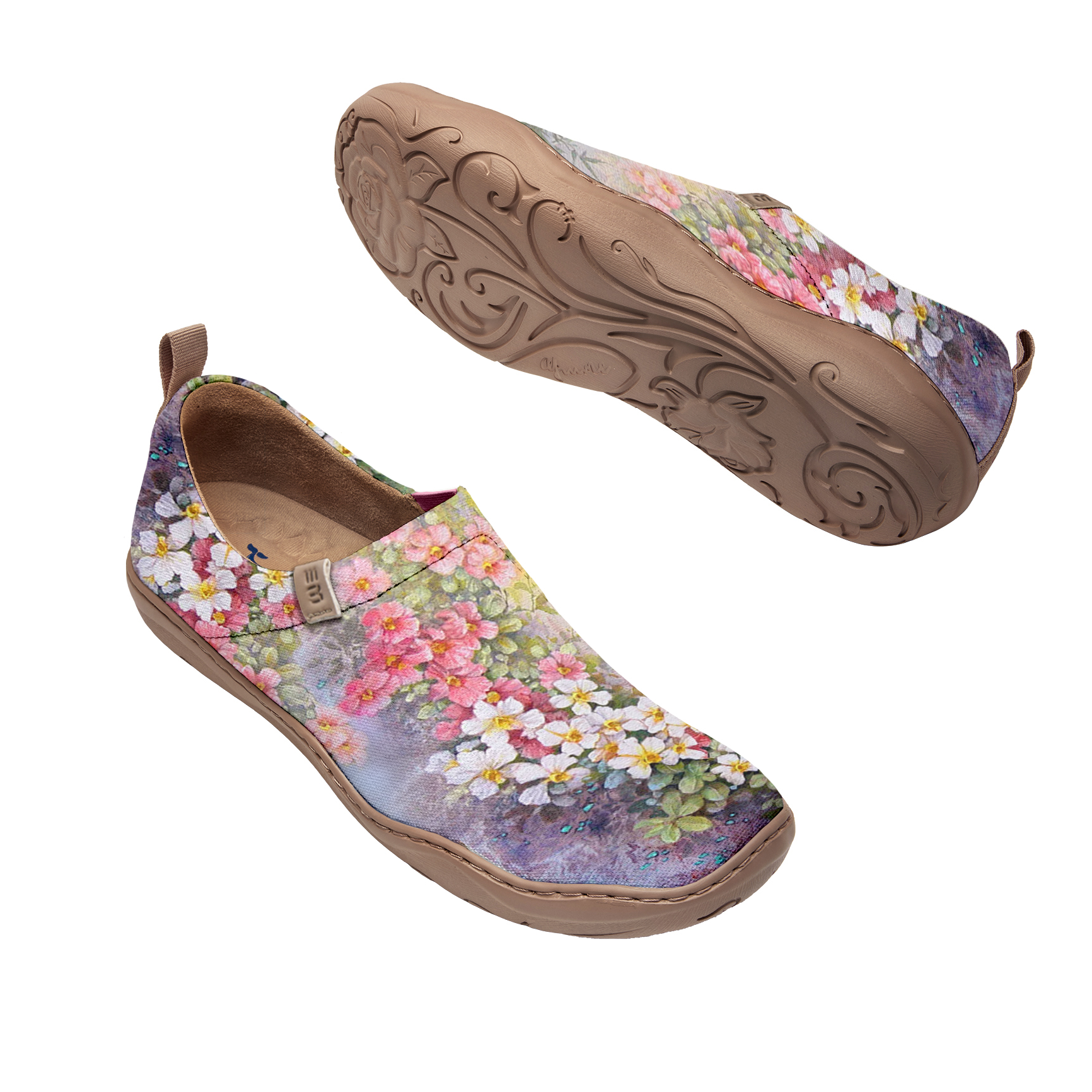Women's Art Slip-On Casual Canvas Shoes Floral Hummingbird Whimsy Print Painted 100% Cotton Floral And Avian Art Women Shoes
