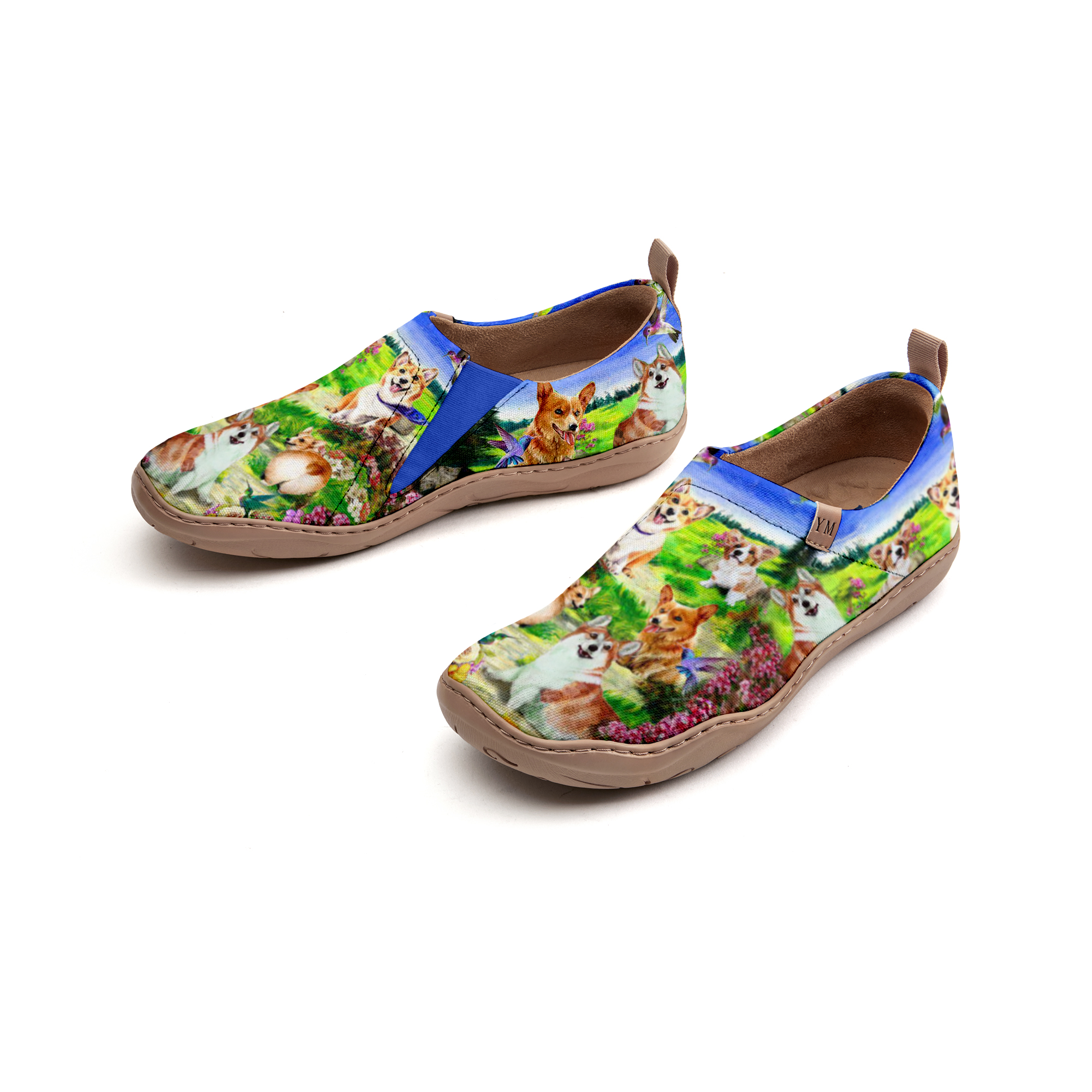 Faltbare Frauenfaltungsbettzurhchen, Corgi im grasgrünen Leinwand Slip-on-Sneakers Grassland Corgi