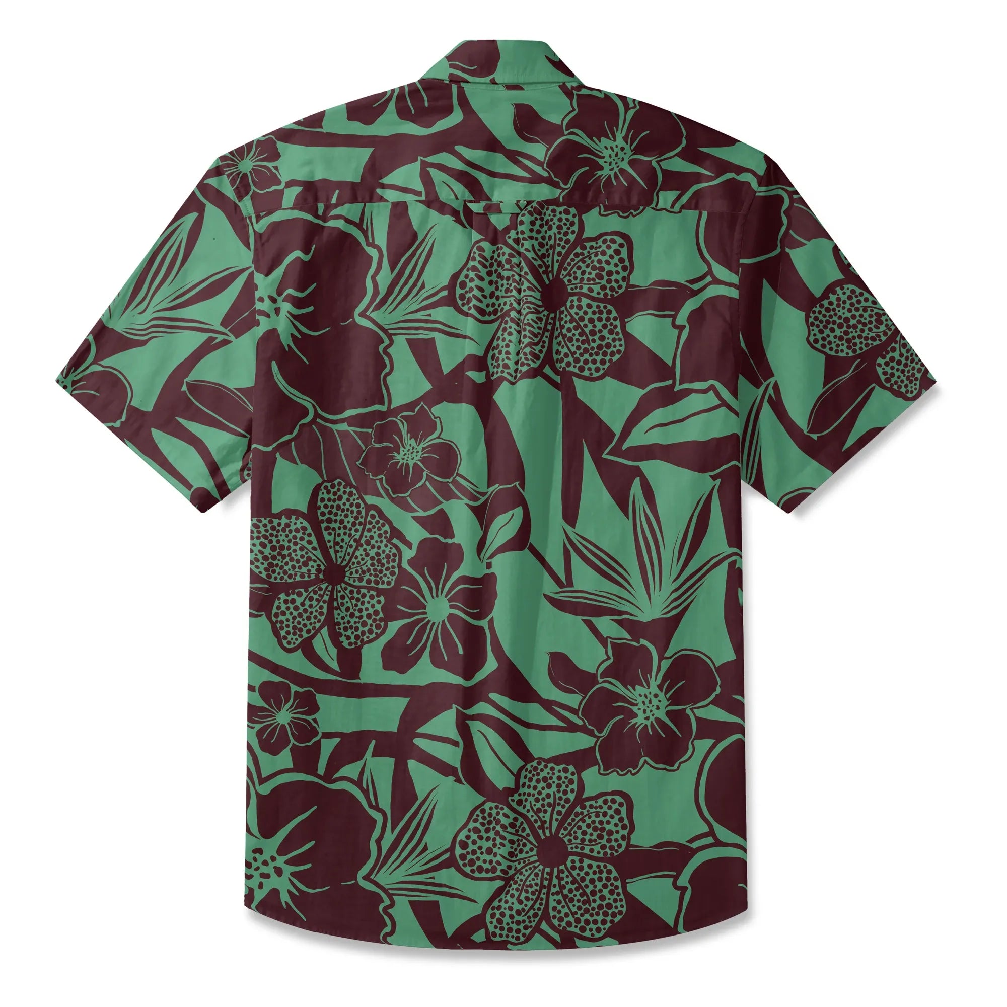 Front view of men's green Hawaiian shirt with floral print