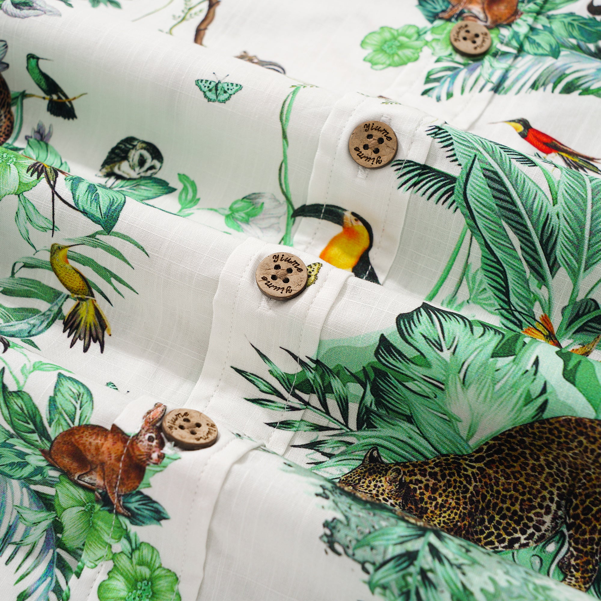 Chemise hawaïenne pour homme à manches courtes, boutonnée, 100 % coton, verte, Aloha, évasion tropicale dans la jungle.