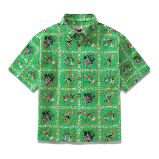 Chemise hawaïenne pour enfants de la Saint-Patrick Imprimé vert de la Saint-Patrick en coton Boutonnée à manches courtes