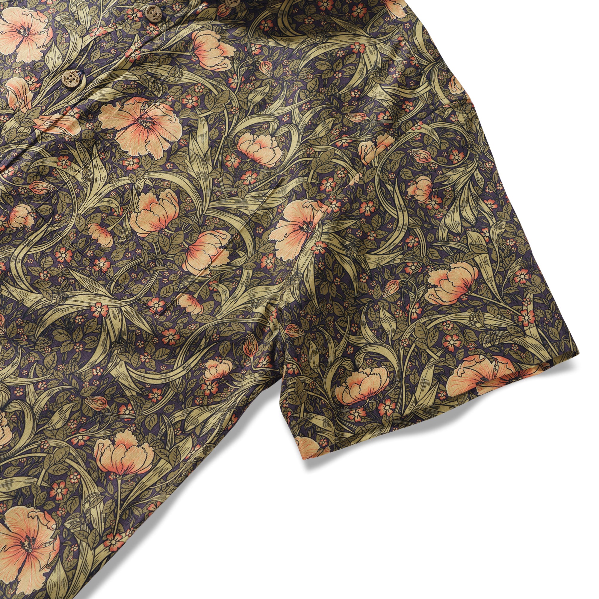 Blühende Blüten 100% Baumwolle Herren Kurzarm Hemd mit Knopfleiste Grün Aloha Hawaiian