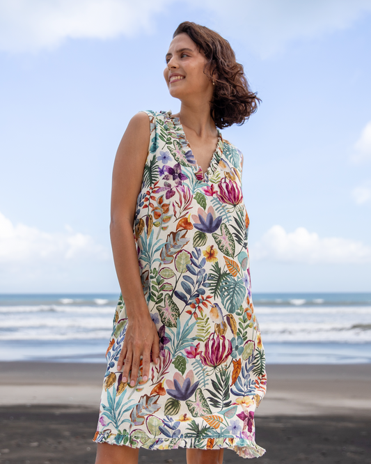 Robe hawaïenne pour femmes, robe d'après-midi à col en V pour le jardin