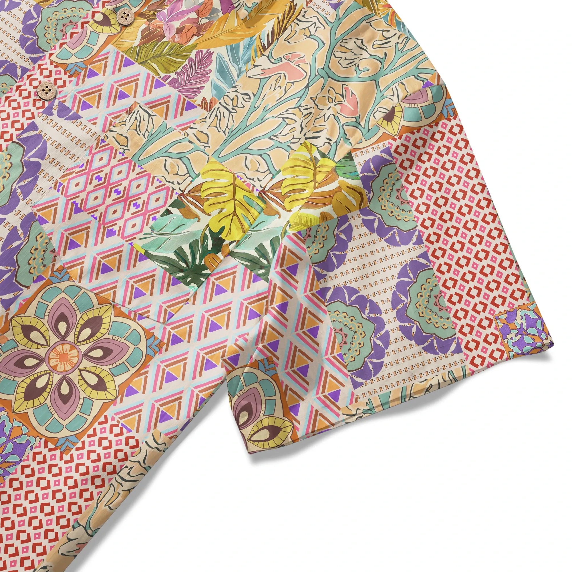 Men's short sleeve shirt, bohemian style, cotton