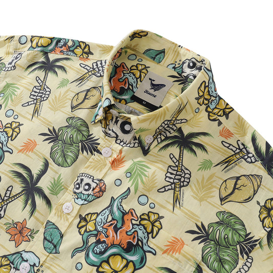 Men's Tropical Hawaiian Shirt 1990s Vintage Skull Shirt Short Sleeve Button-down Aloha Shirt