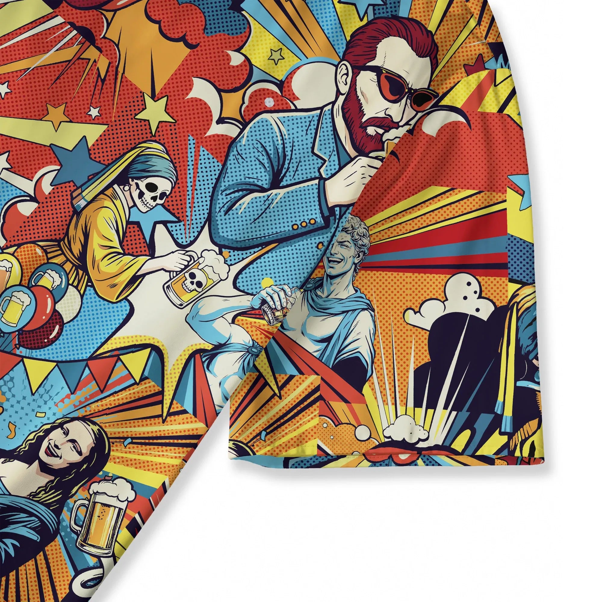 Green women's blouse featuring iconic art and beer motifs