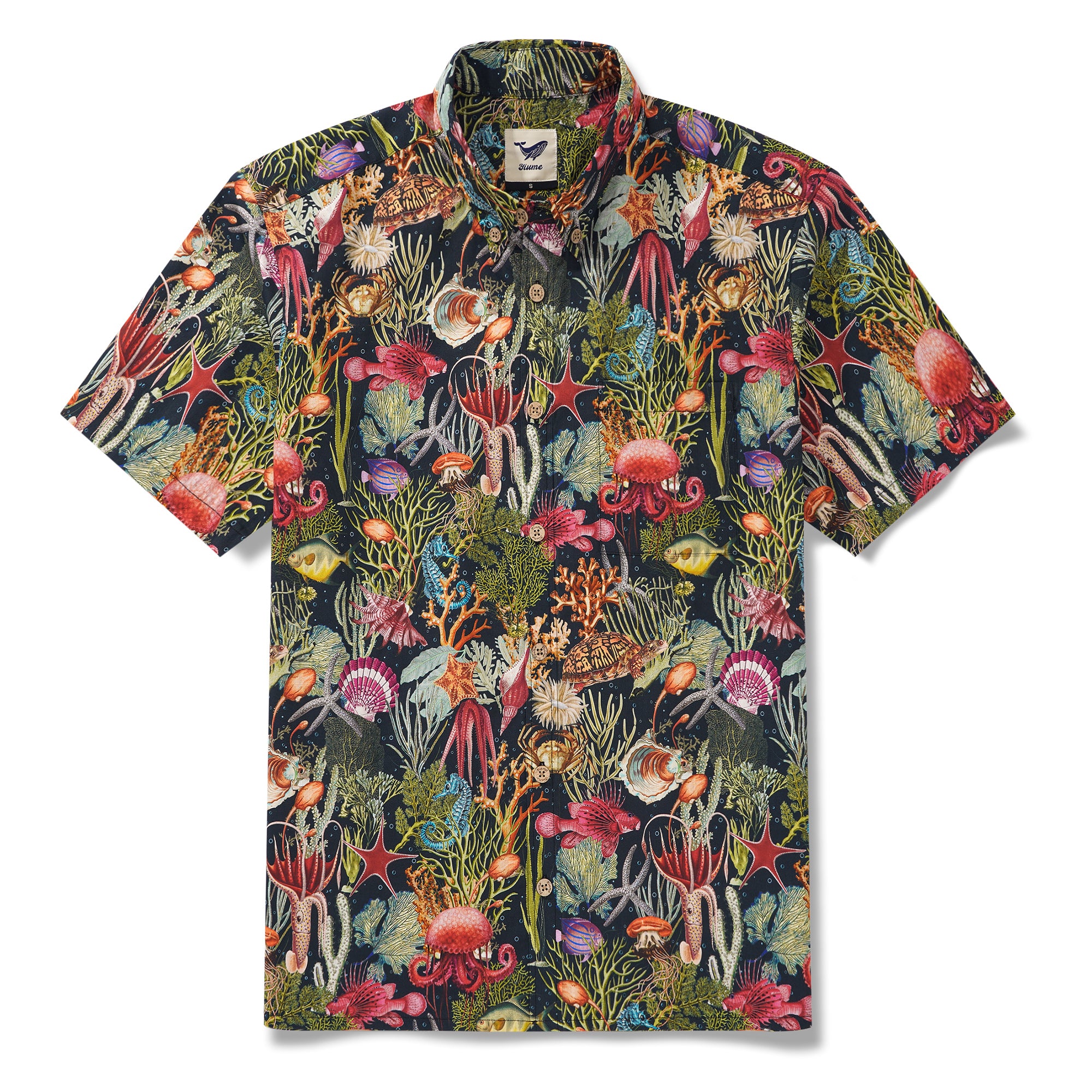 Chemise hawaïenne masculine à manches courtes à manches courtes 100% coton vert océan rêves