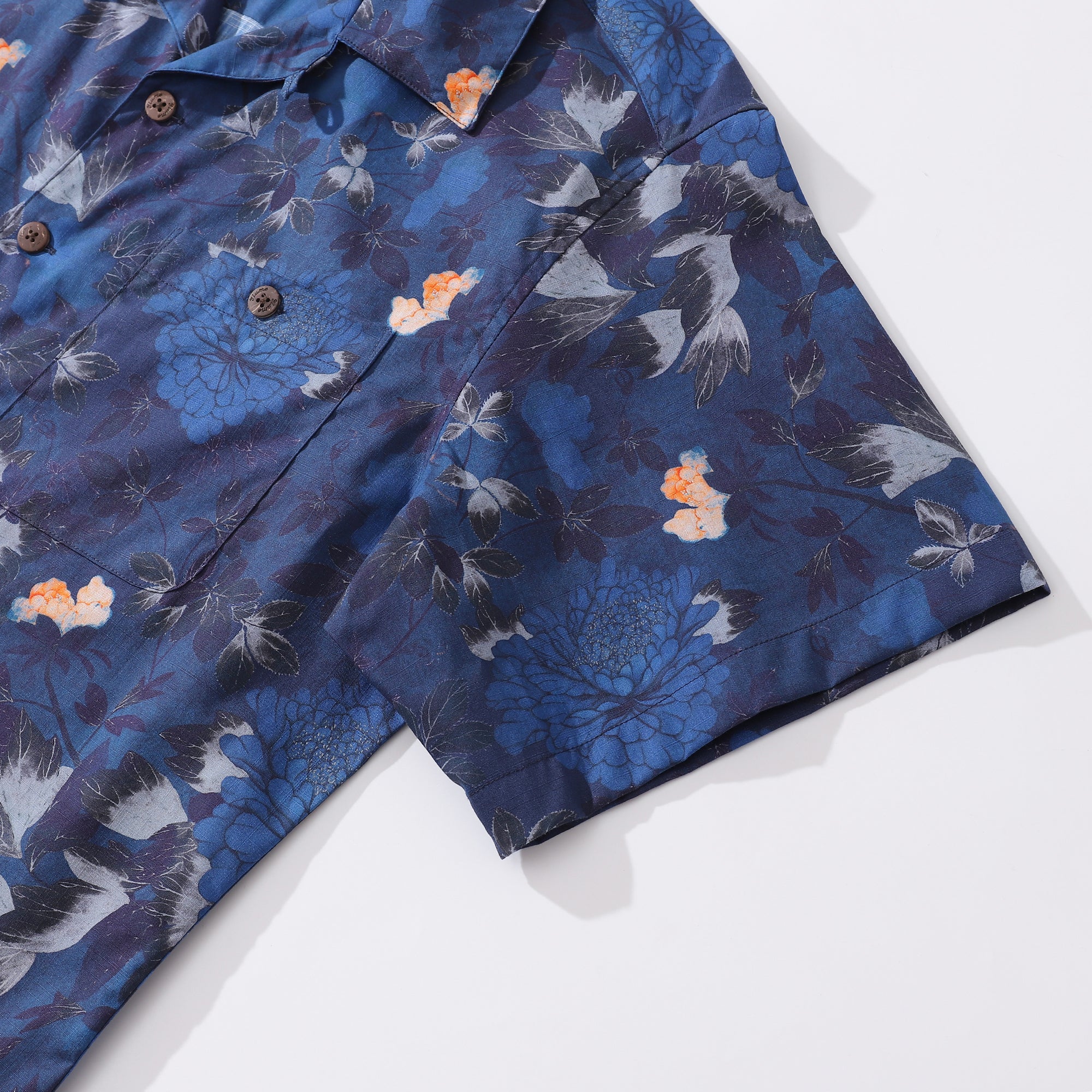 Dark Blue Hawaiian Shirt For Men Peony Shirt Camp Collar 100% Cotton Shirt Peony Dreamscape