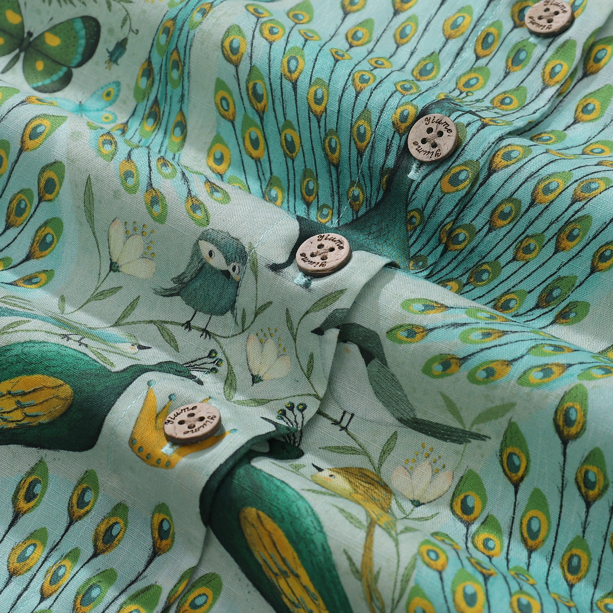 Damen Hawaiian Shirt Pfau von Maja Lindberg Baumwolle Knopfverschluss Kurzarm