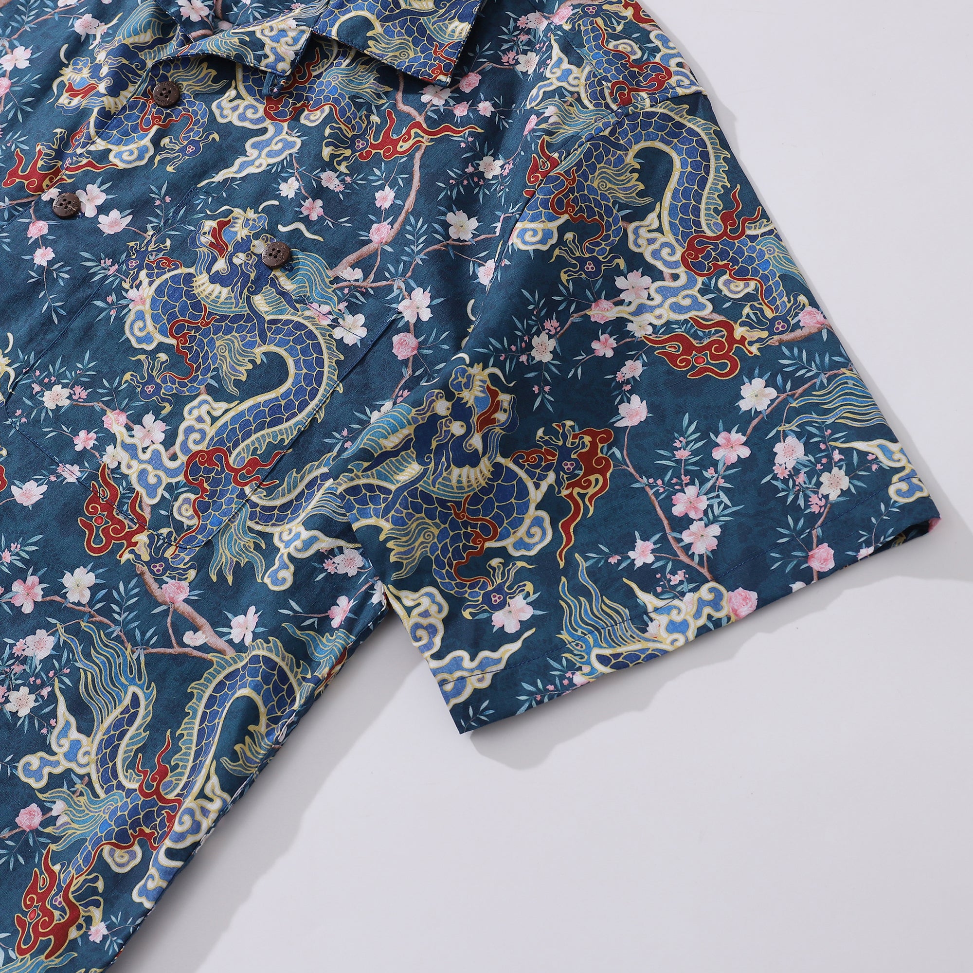 Hawaiian Shirt For Men Dragon Shirt Floral Rhythm Print Shirt Camp Collar 100% Cotton
