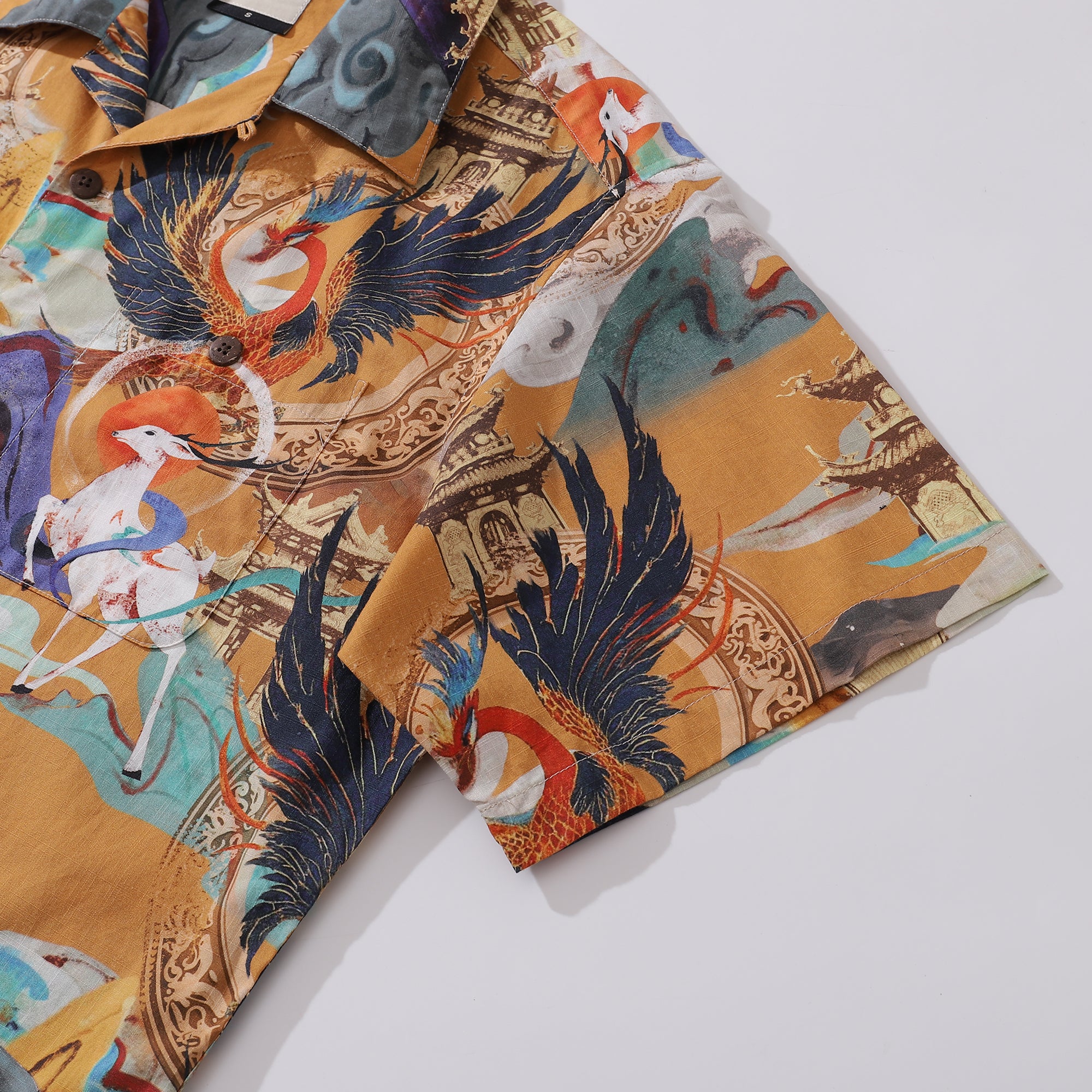 Hawaiian Shirt For Men Dunhuang Mythology Print Shirt Camp Collar 100% Cotton