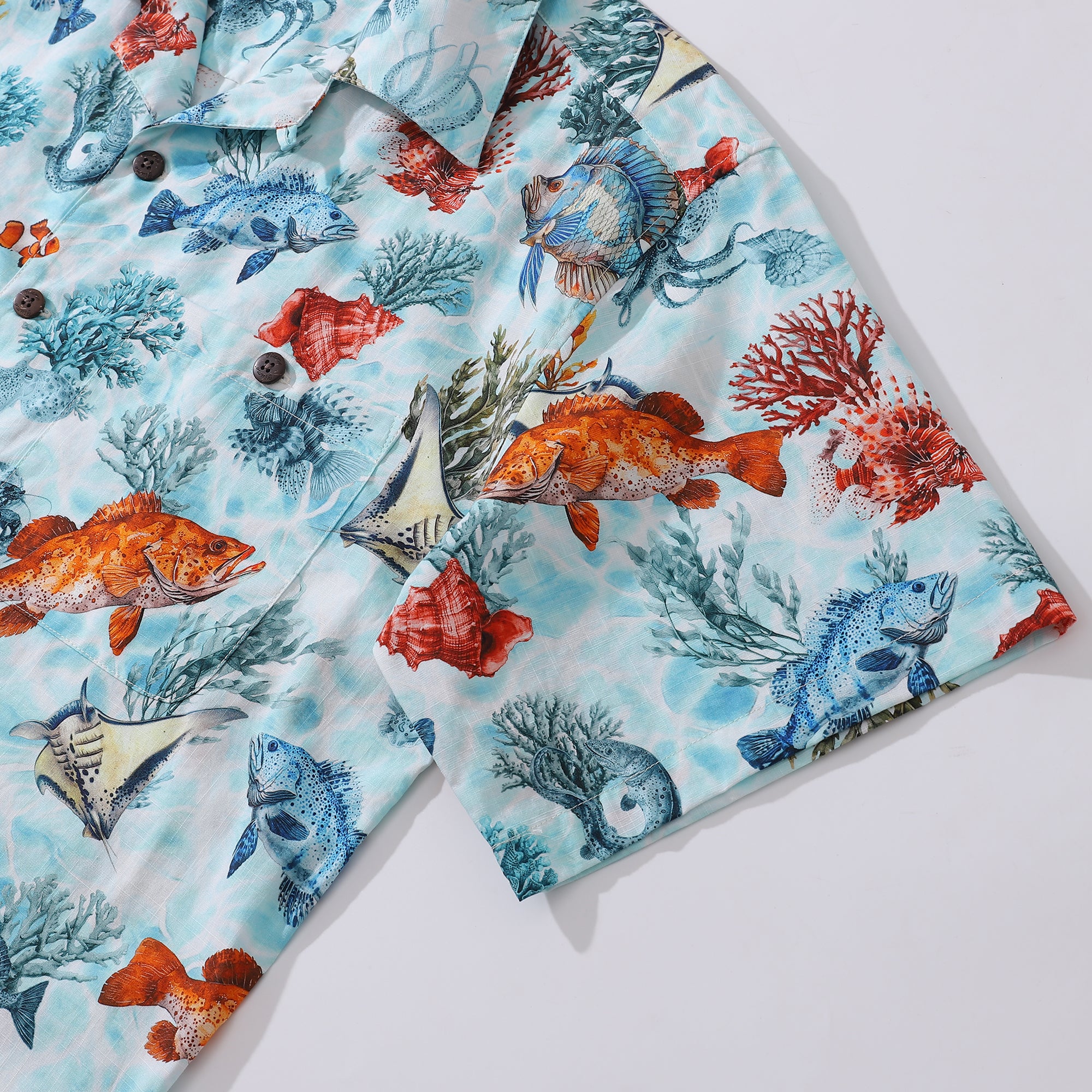 Chemise hawaïenne Bluey pour hommes, chemise à motif poisson, col camp, 100 % coton.