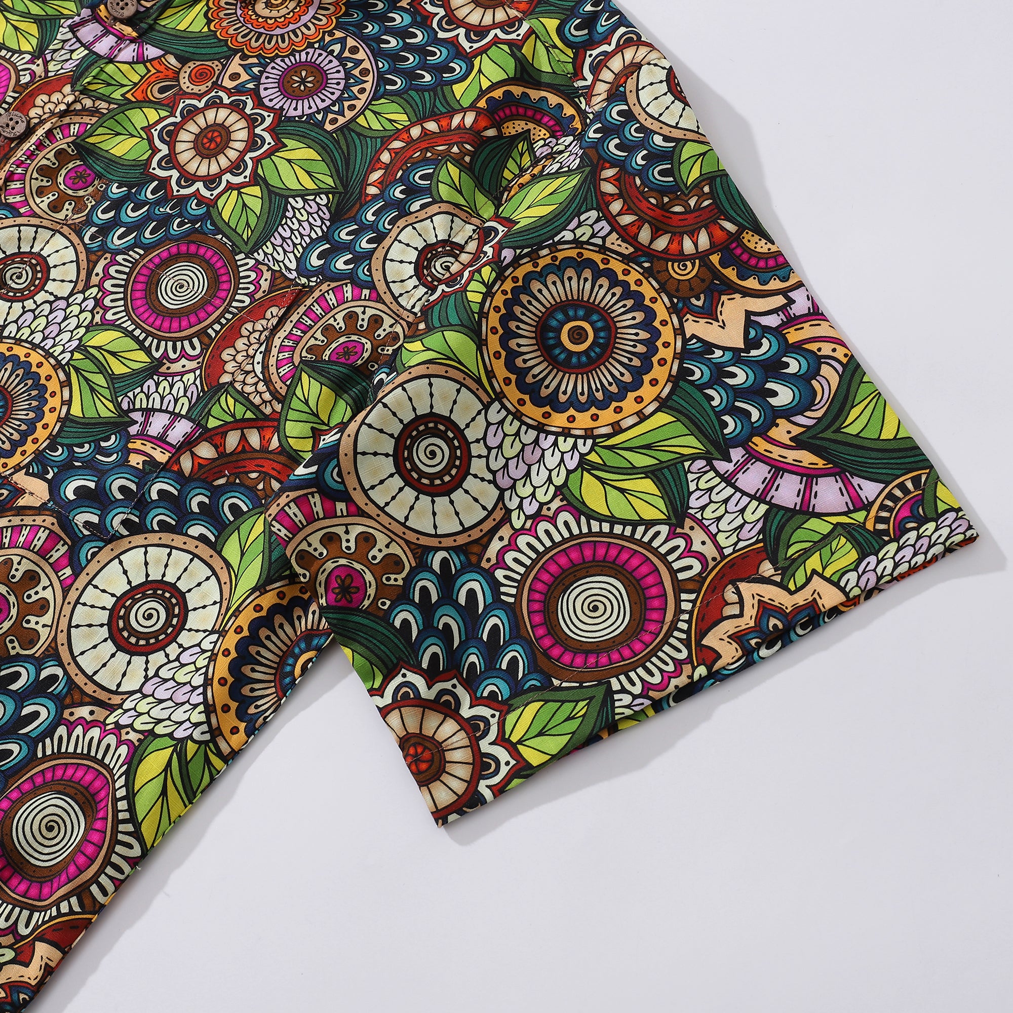 Hawaiian Shirt für Männer Bohemian Blumenmuster Hemd mit Knopfleiste Kurzarm 100% Baumwolle Hemd