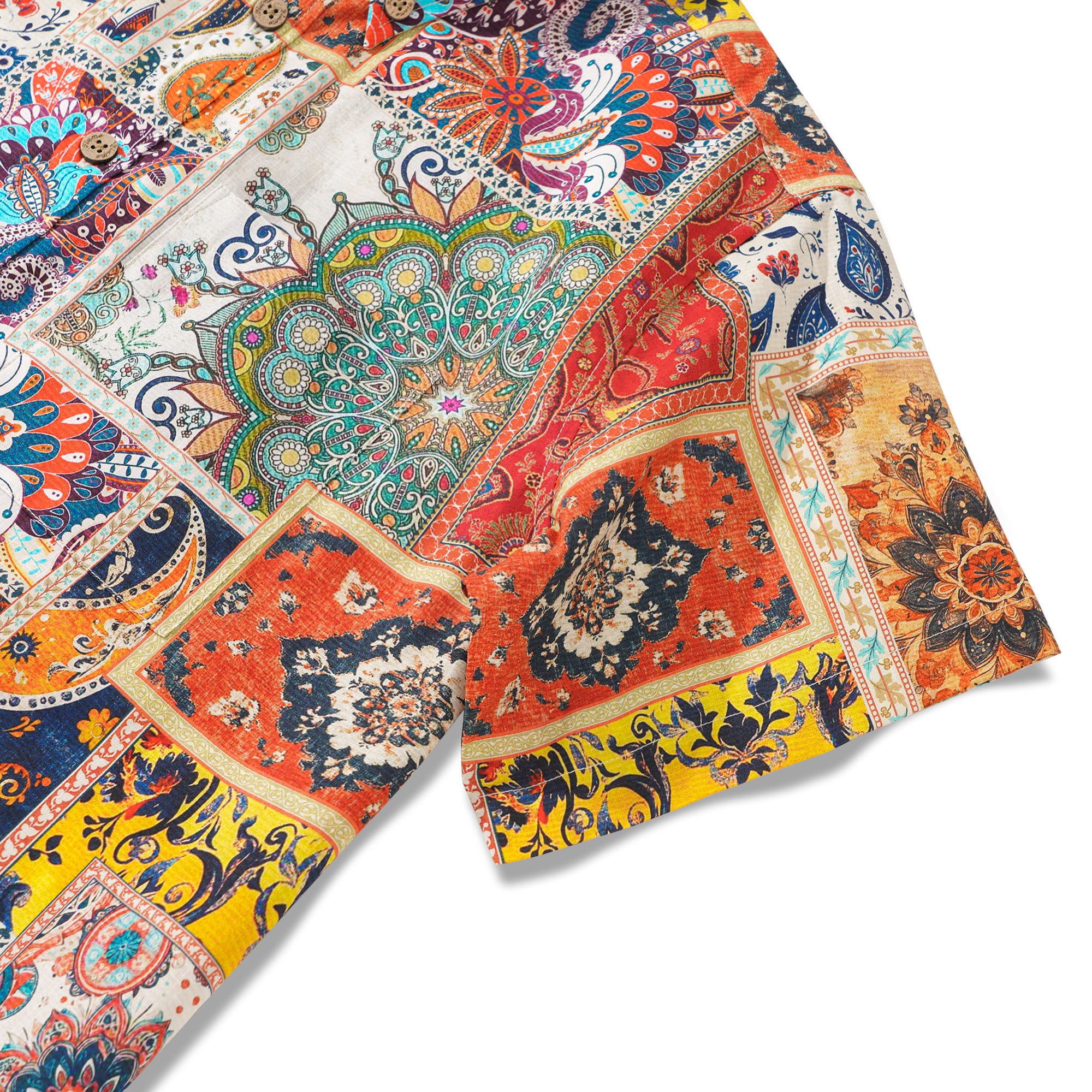 Chemise hawaïenne masculine bouton à manches courtes 100% coton bleu aloha vif bords