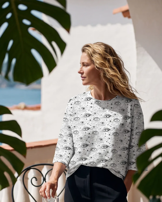 Women's Eye Art Shirt, Starry Gaze, Lyocell, Elbow Sleeve