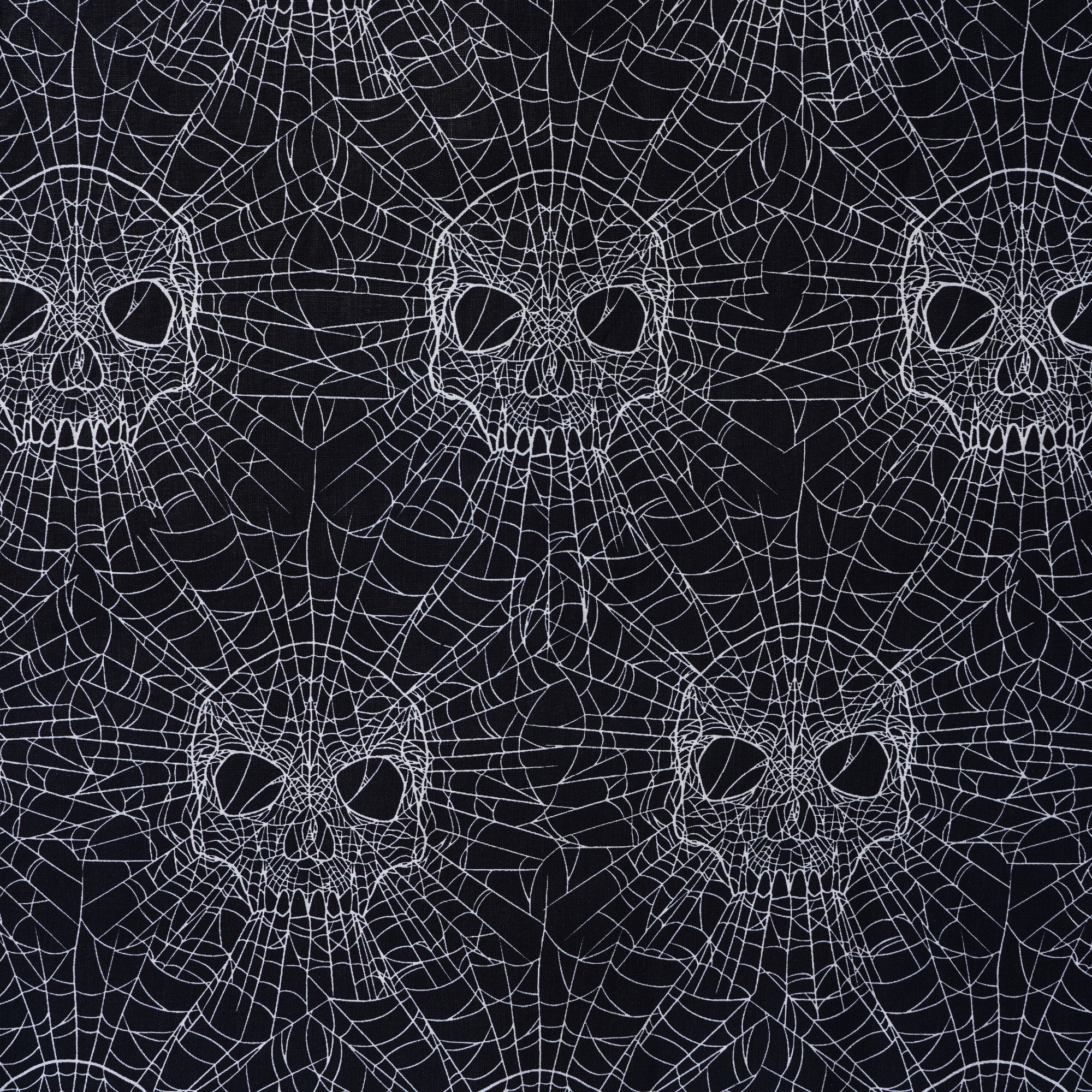 Men's Hawaiian Shirt Short Sleeve Button-down 100% Cotton Black Aloha Gothic Skull Spider Web By Mystic Hearts