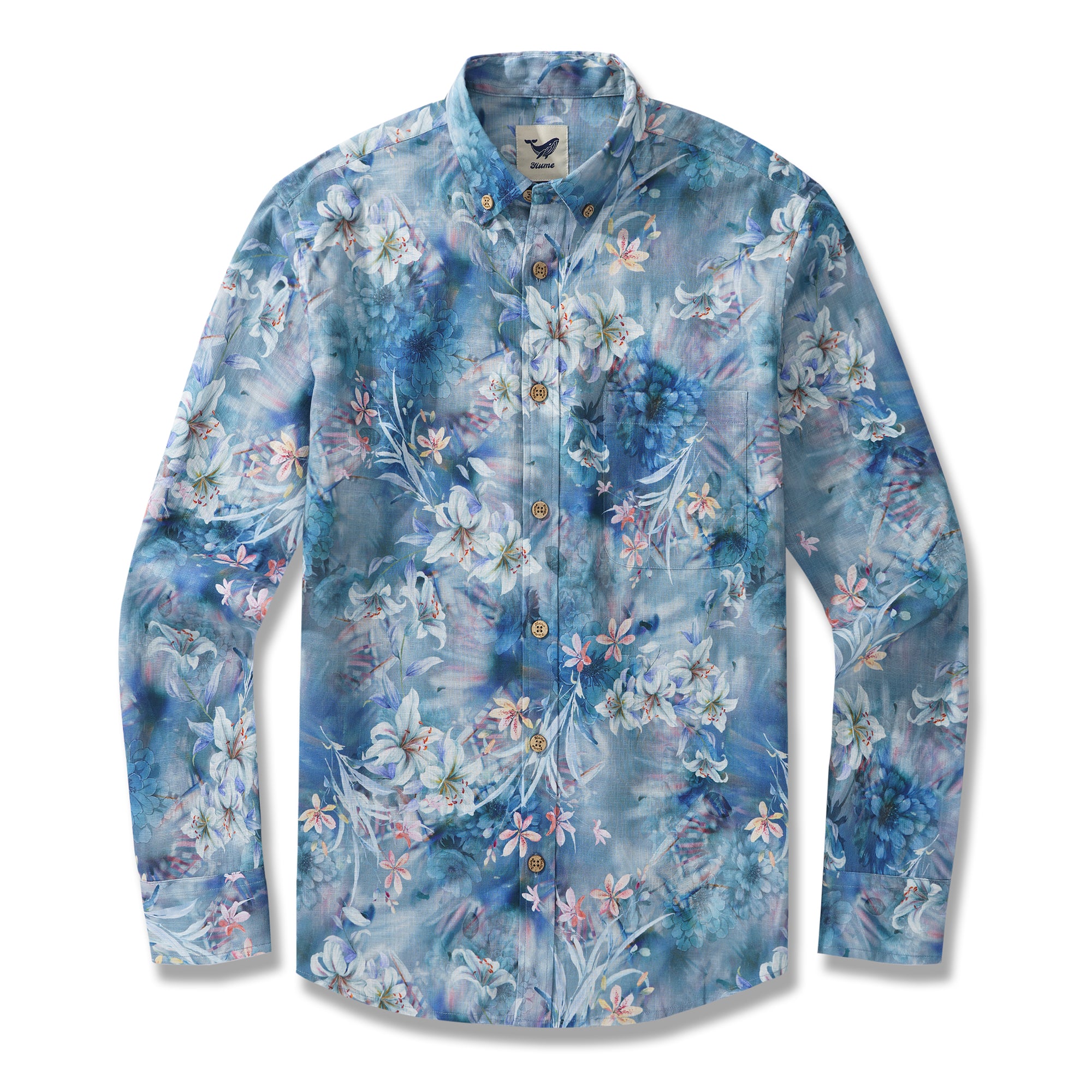 Chemise à manches longues Aloha hawaïenne pour homme en coton 100 % Cloud Floral Whispers personnalisée
