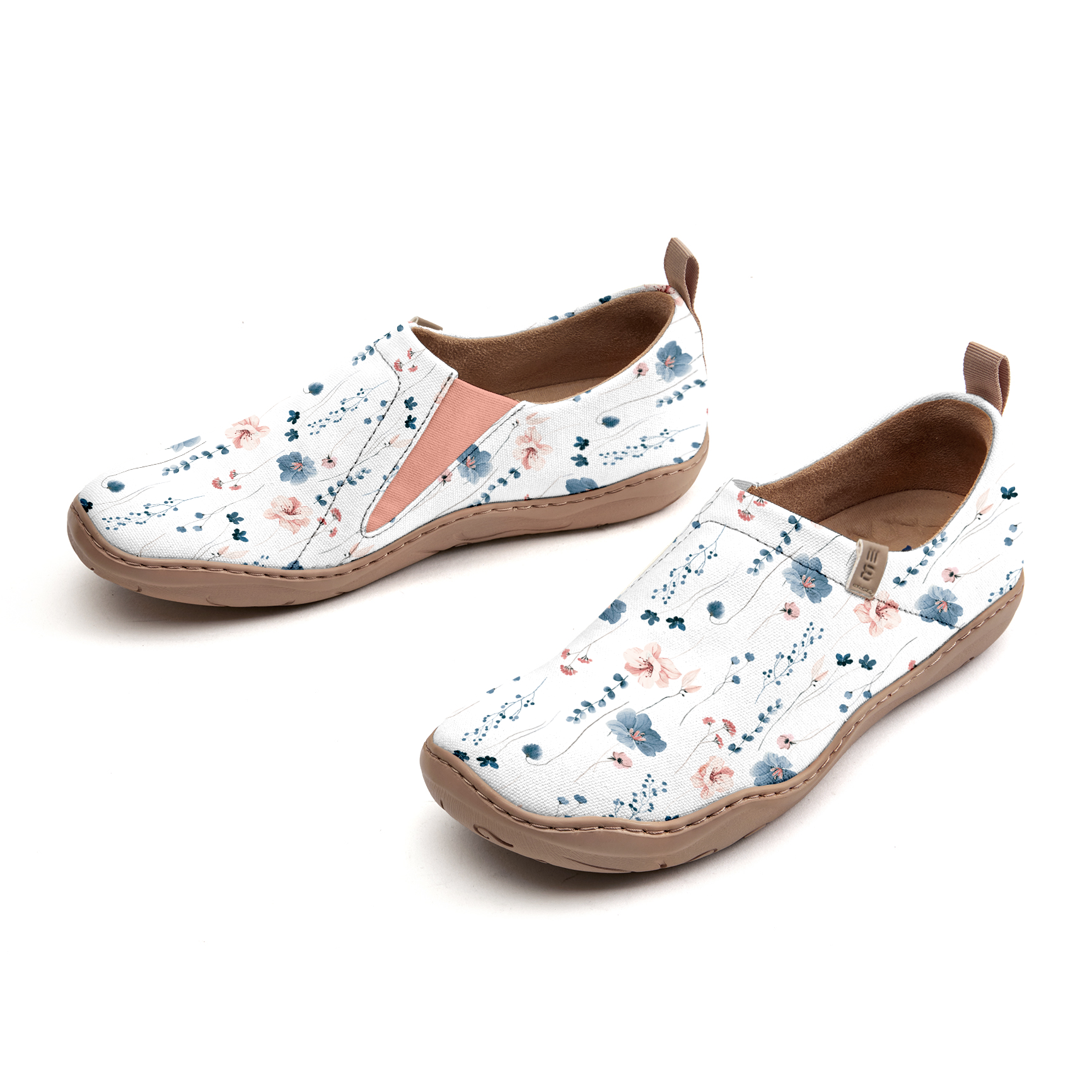 Yiume Frauenkunst Slip-on lässig Canvas Schuhe hellblau blumweiß gestrichen, 100% Baumwolle weiche blaue Blüte