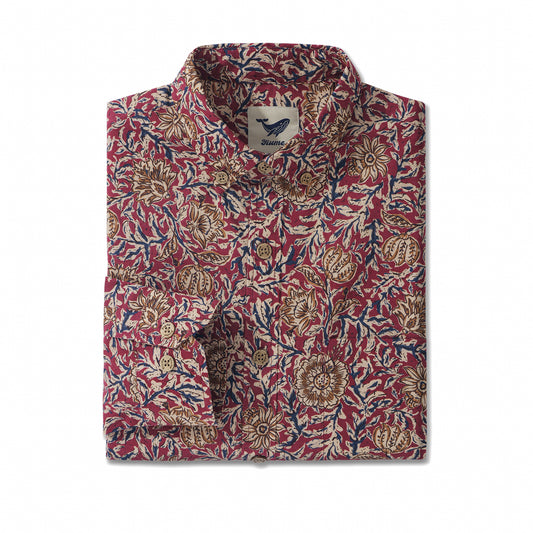 Wildflower Seas von Susie - Hawaiianisch inspirierte handwerkliche Hemden 100% Baumwolle Herren Aloha Hawaiian Langarm Button-Down Hemd