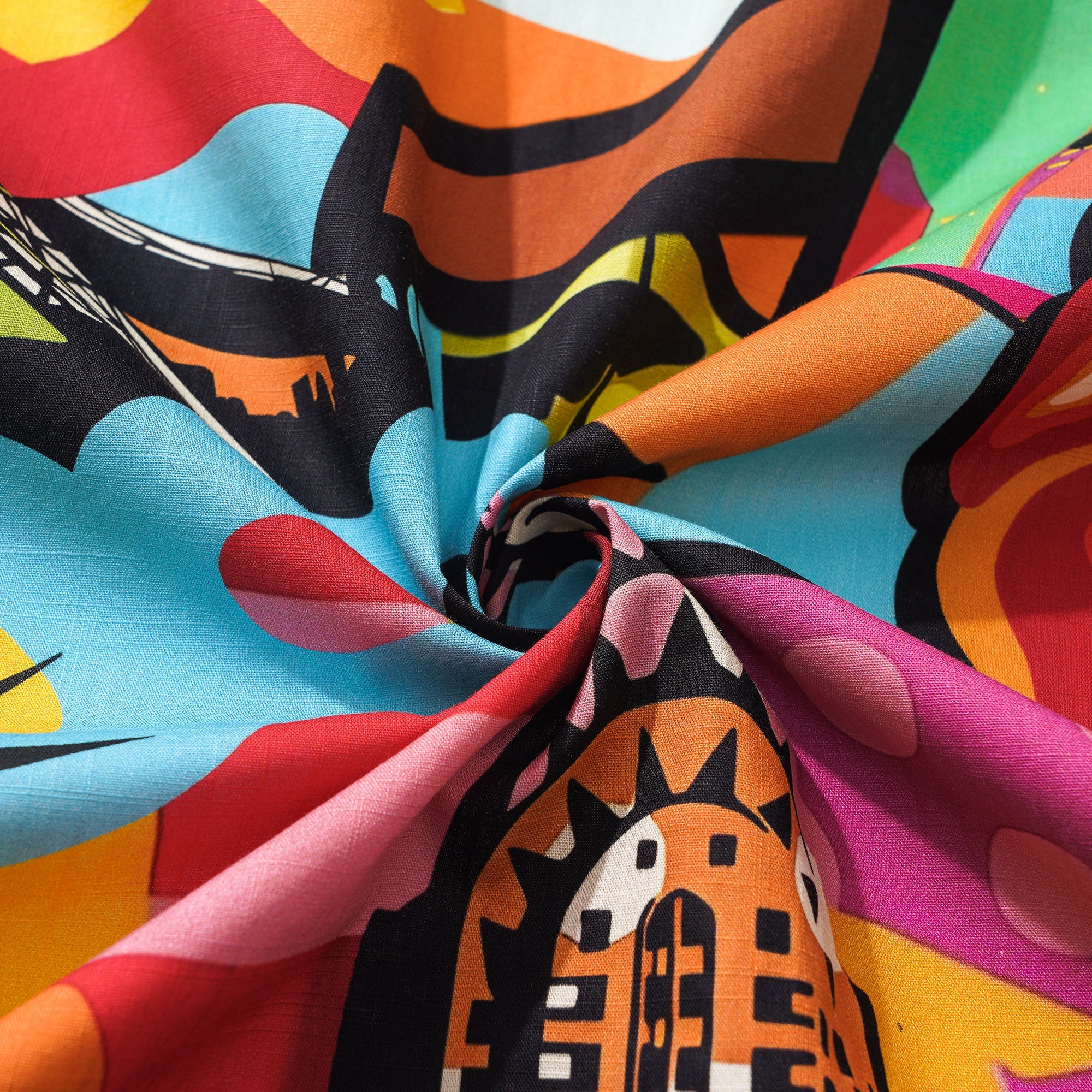 Herren Hawaii-Hemd Kurzarm Camp-Kragen 100% Baumwolle Rot Aloha Pop-Art