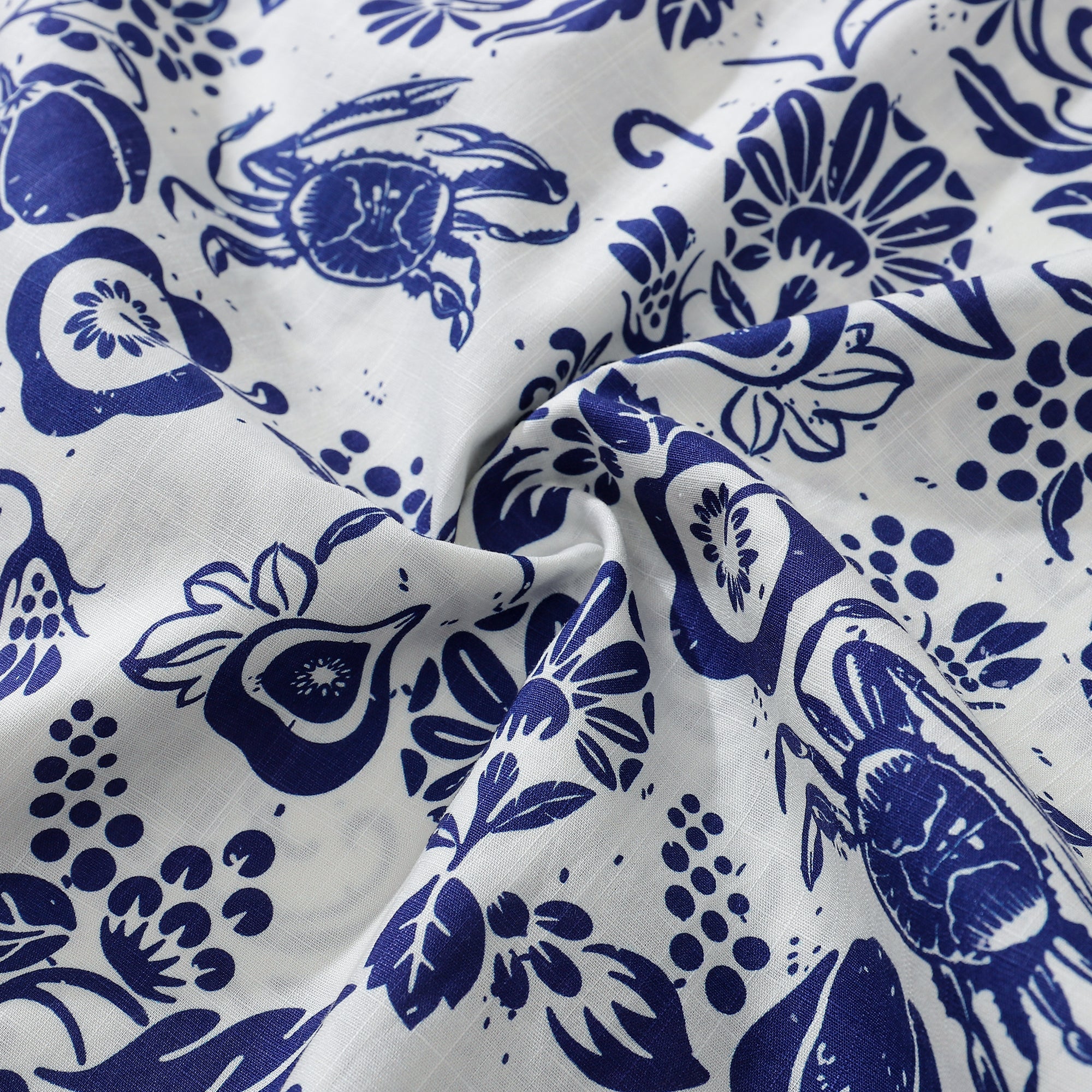 Yiume Men's Retro Hawaiian Shirt Blue Batik Style Shirt 100% Cotton Short Sleeve Button-Down Wrinkle Free Shirt