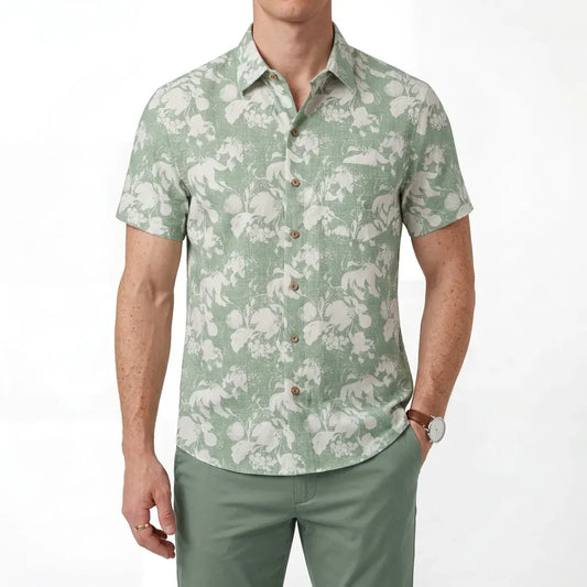 Green floral Hawaiian shirt for men, LeosWare, short sleeve