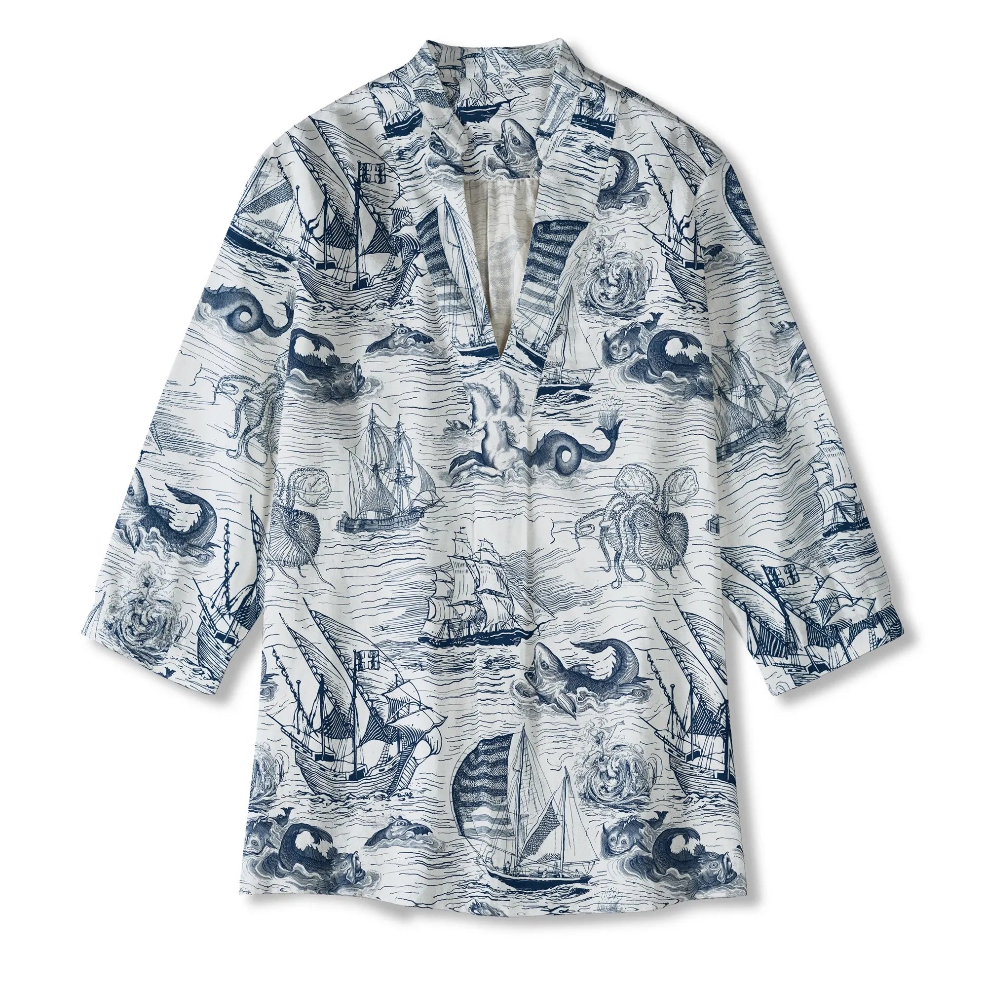 Women's nautical art shirt, 3/4 sleeve, v-neck