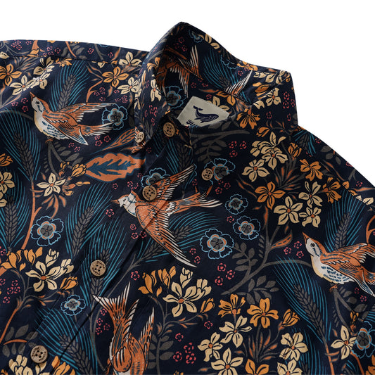 Men's Hawaiian Shirt Short Sleeve Button-down 100% Cotton Blue Aloha The Harvest Field by Abigail Bryan