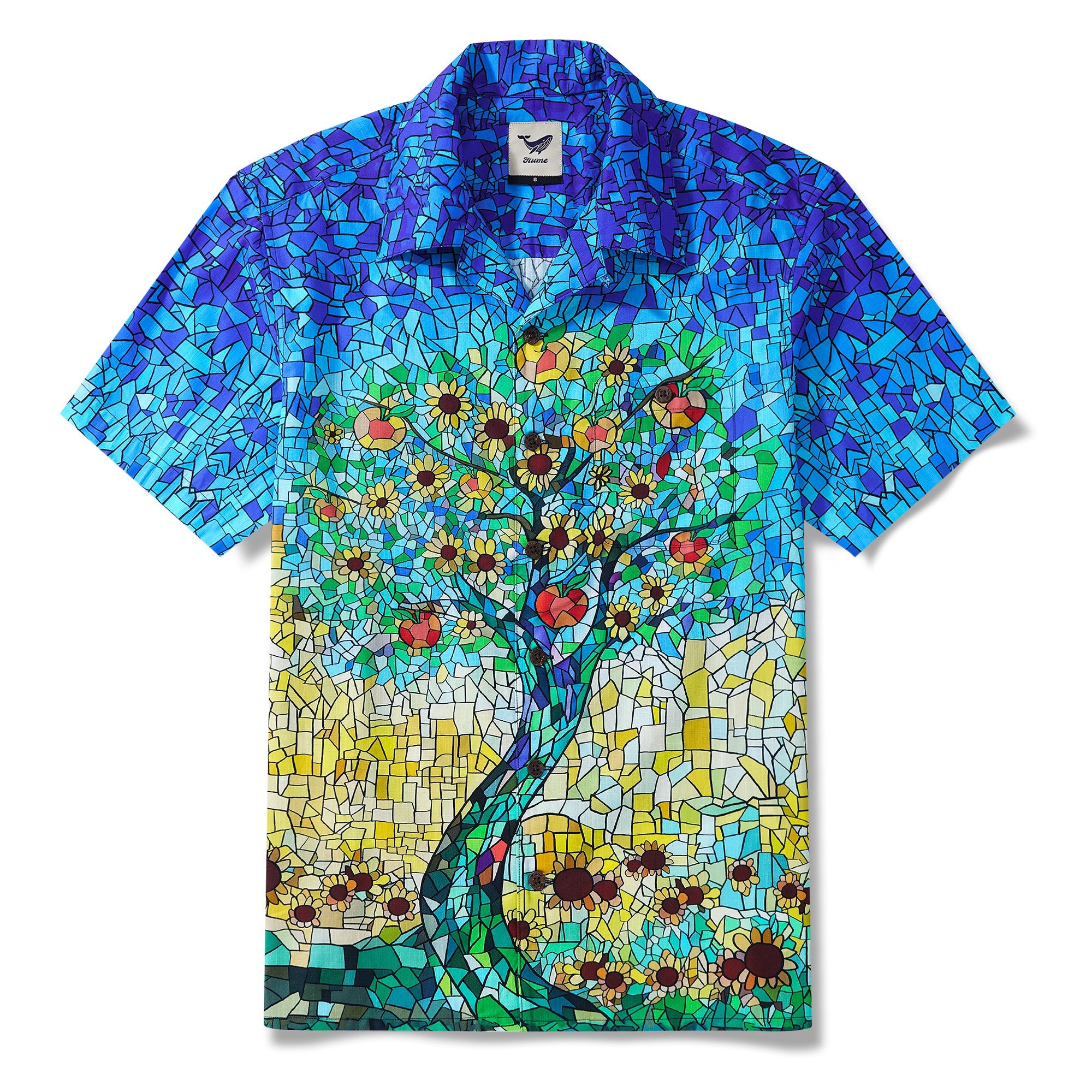 Collier de camp à manches courtes à manches courtes pour hommes 100% Blue Blue Blue en verre ensoleillé