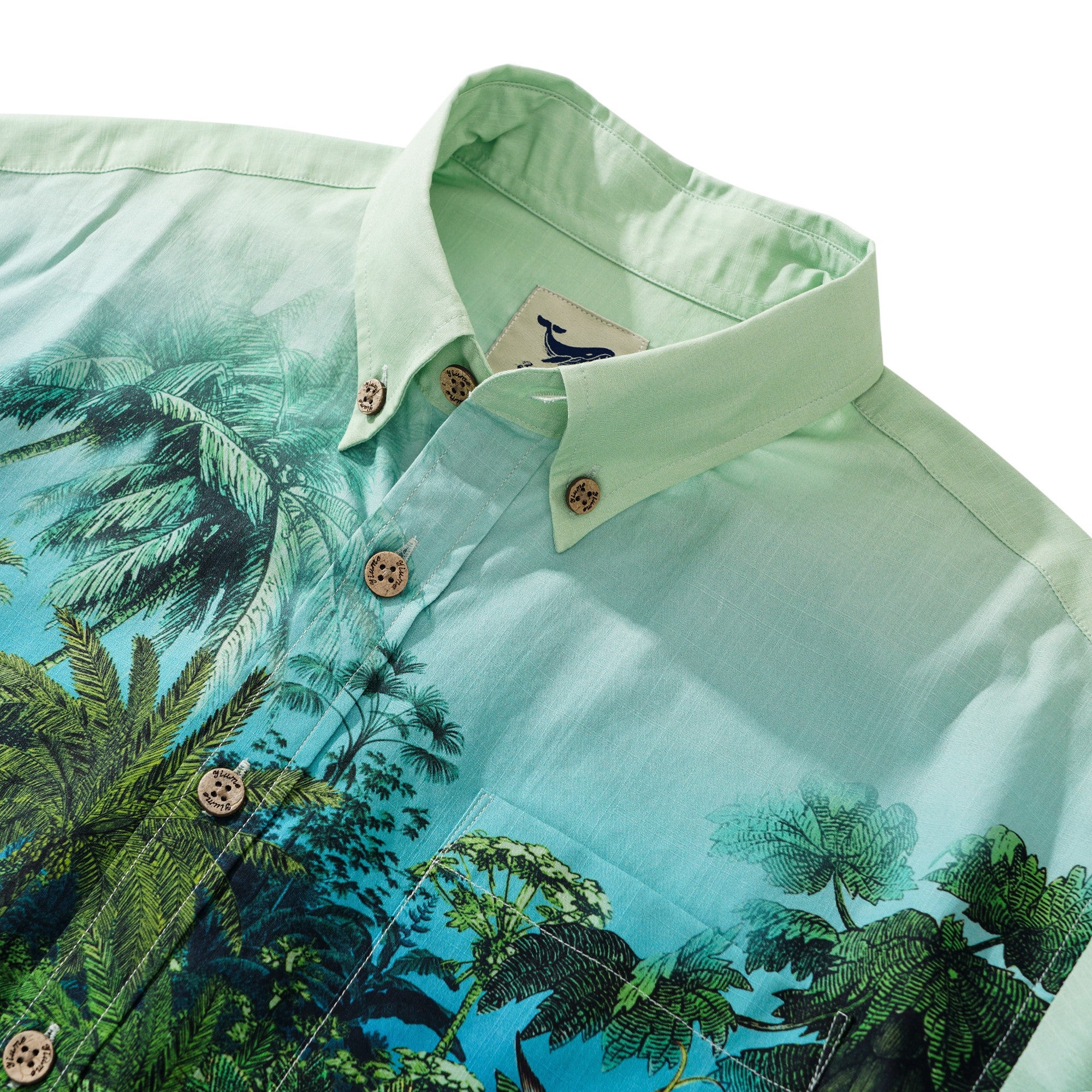 Chemise hawaïenne masculine à manches courtes à manches courtes 100% coton vert jungle de jungle