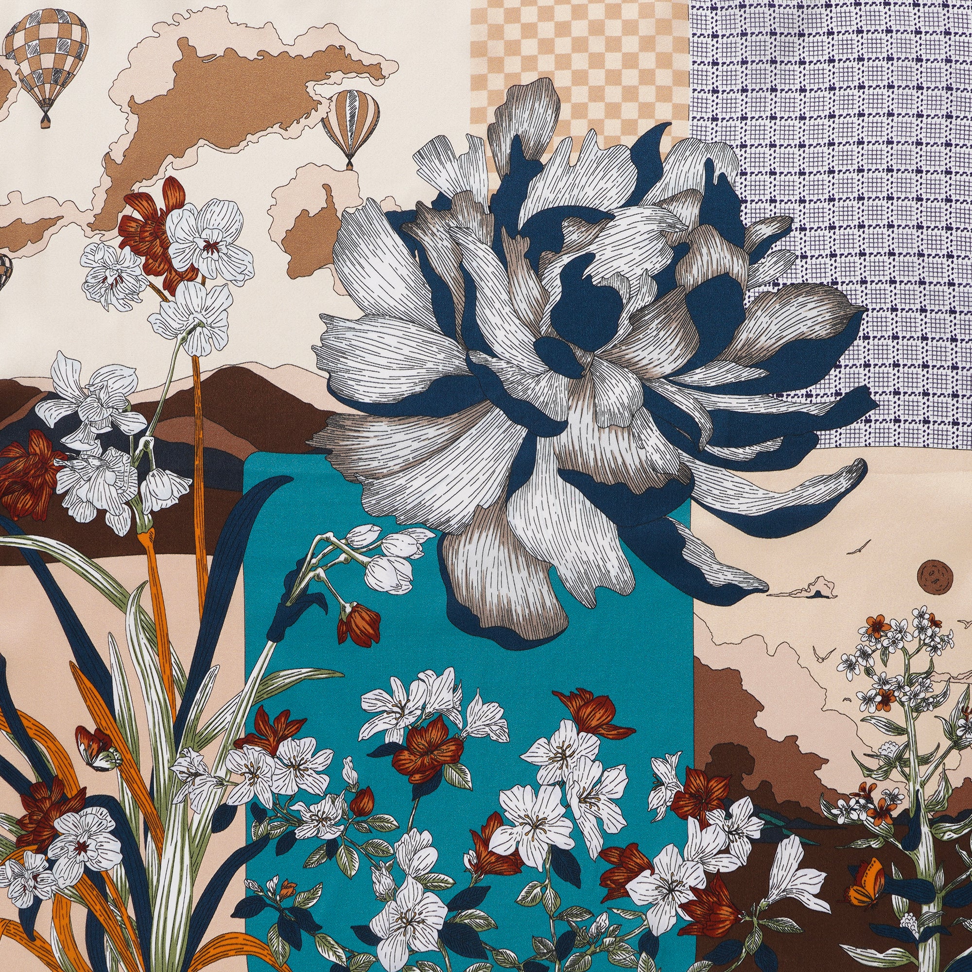 Écharpe carrée florale 100% Mulberry Silk Enchanted Voyage floral Enchanted Voyage Floral 100% Silk 53 * 53 cm