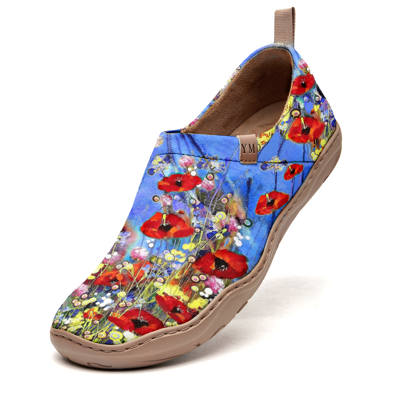 Yiume Women's Art Slip-On Casual Canvas Shoes Wildflower Whisper Blue Painted,100% Cotton Blue Bloom Shoes