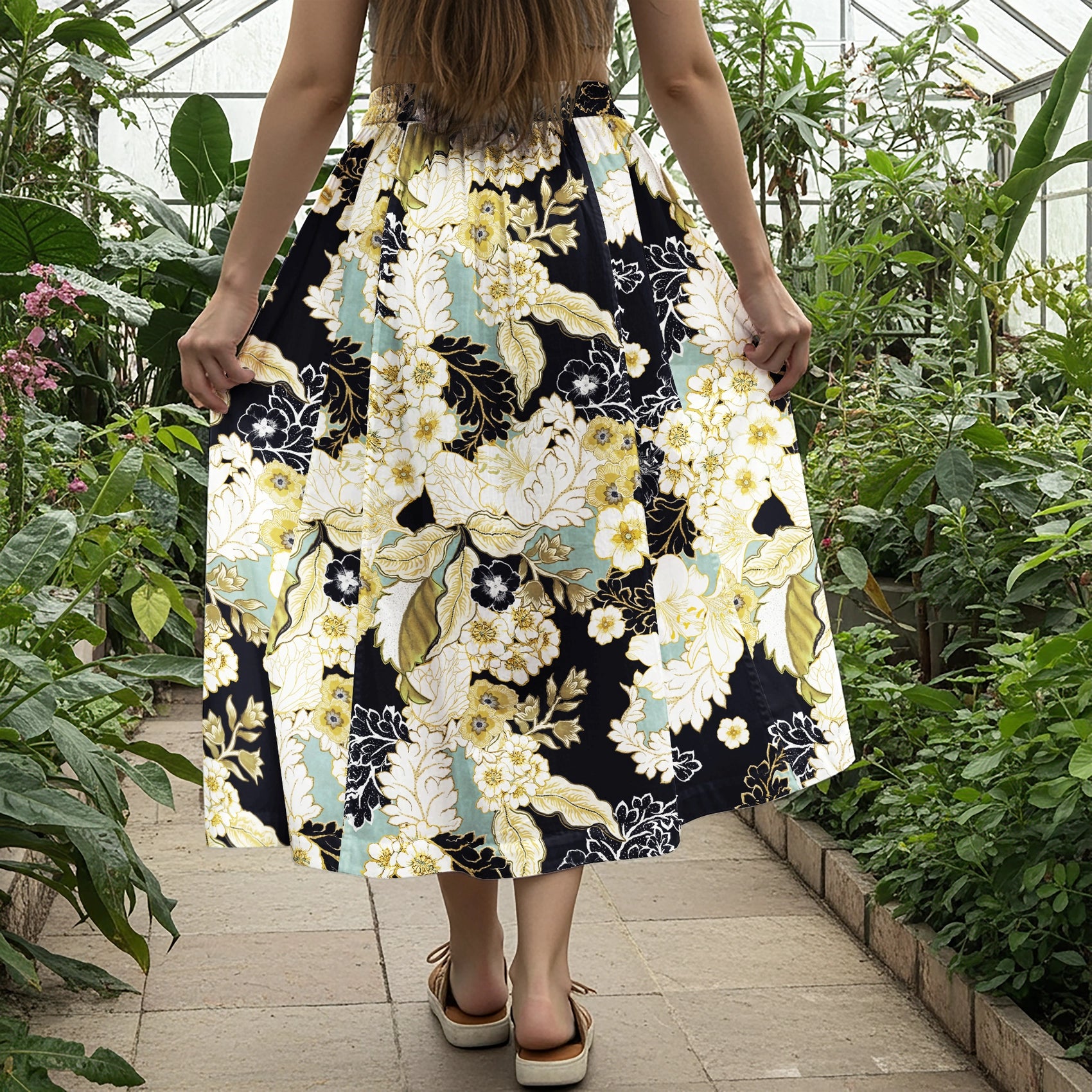 Women Casual Maxi Skirt Long Elastic Waist with Pockets 100