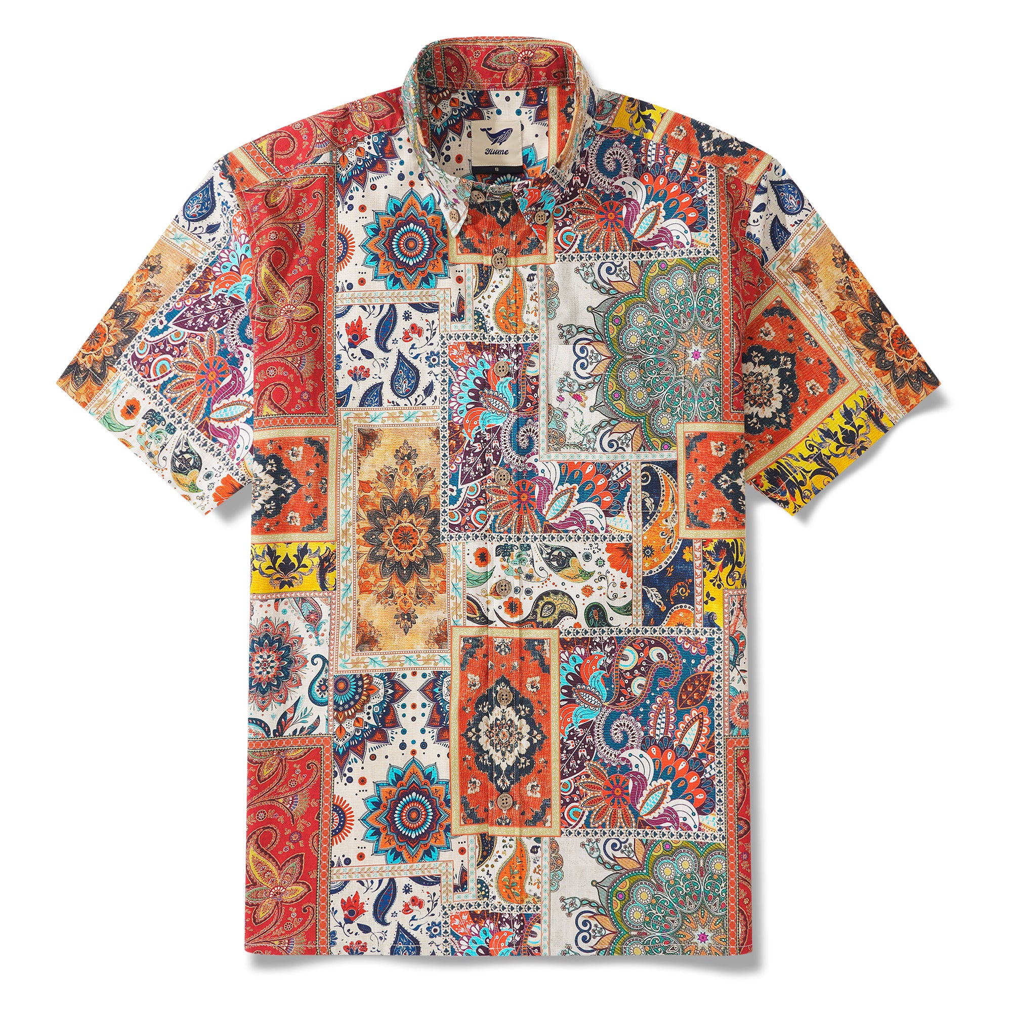 Chemise hawaïenne masculine bouton à manches courtes 100% coton bleu aloha vif bords