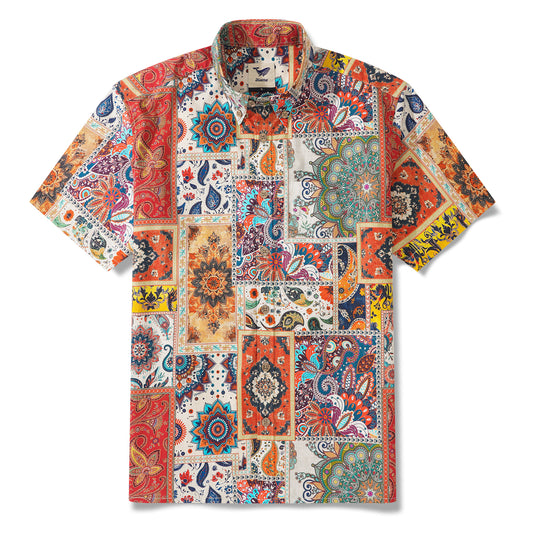 Herren-Hawaiian-Hemd Kurzärmel Button 100% Baumwollblau Aloha Lebende Kanten