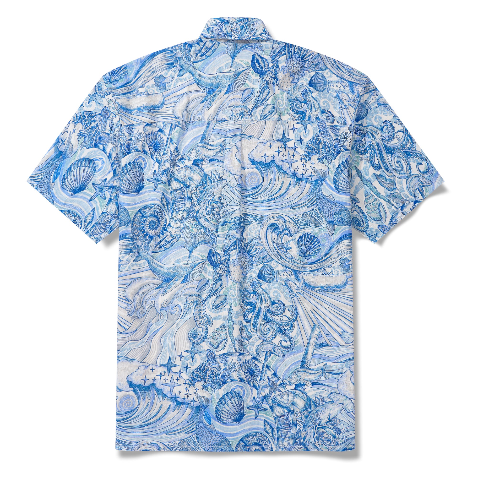 Chemise hawaïenne pour homme à manches courtes, boutonnée, 100 % coton, bleue, Aloha Rêve de l'Océan