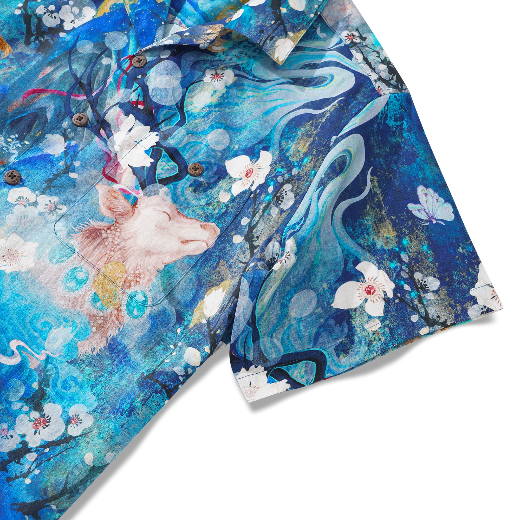 Chemise hawaïenne masculine collier de camp à manches courtes 100% coton aloha enchanté cerf