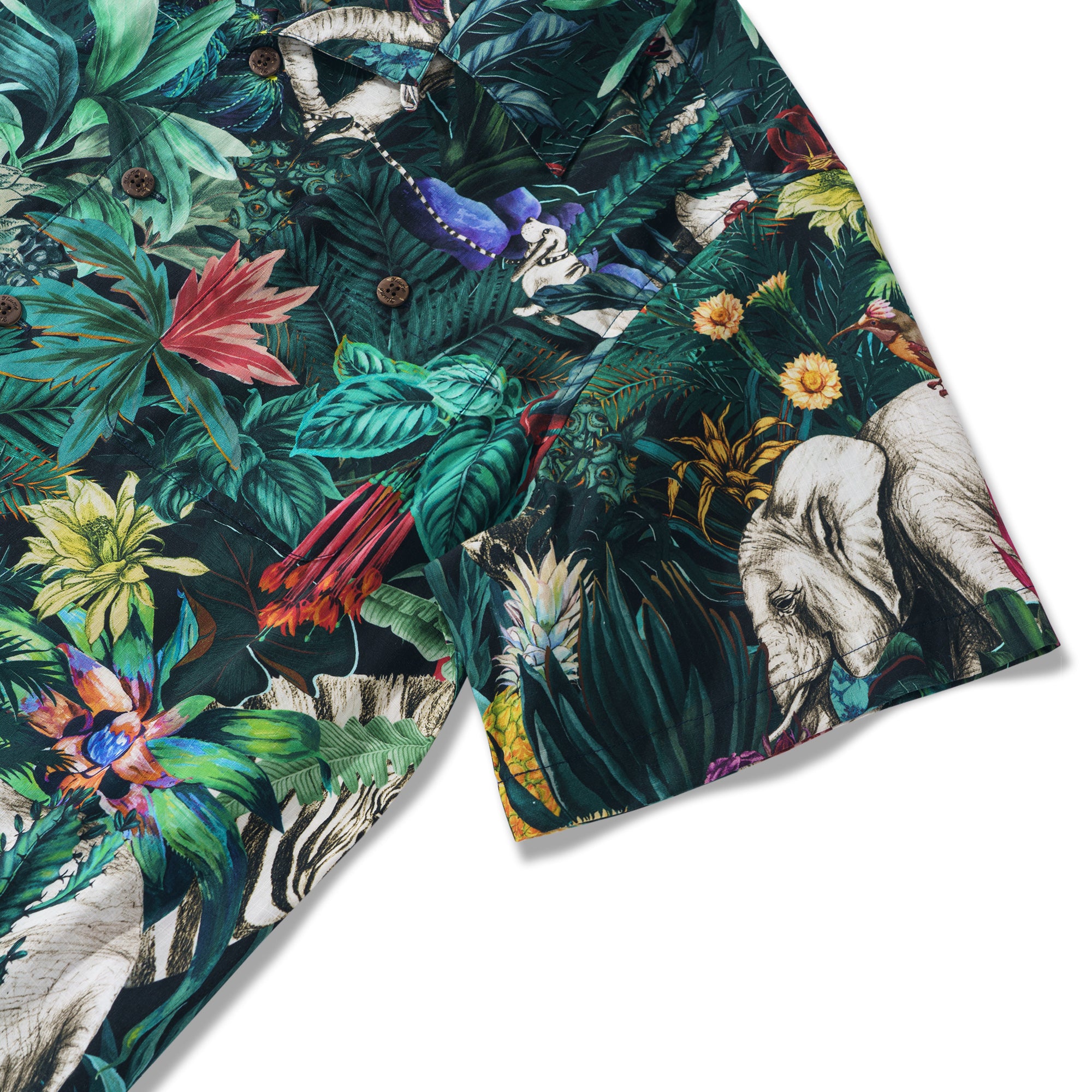 Jungle Enchantment Menagerie Chemise Aloha Hawaïenne à Manches Courtes en Coton 100% pour Hommes avec Col Camp