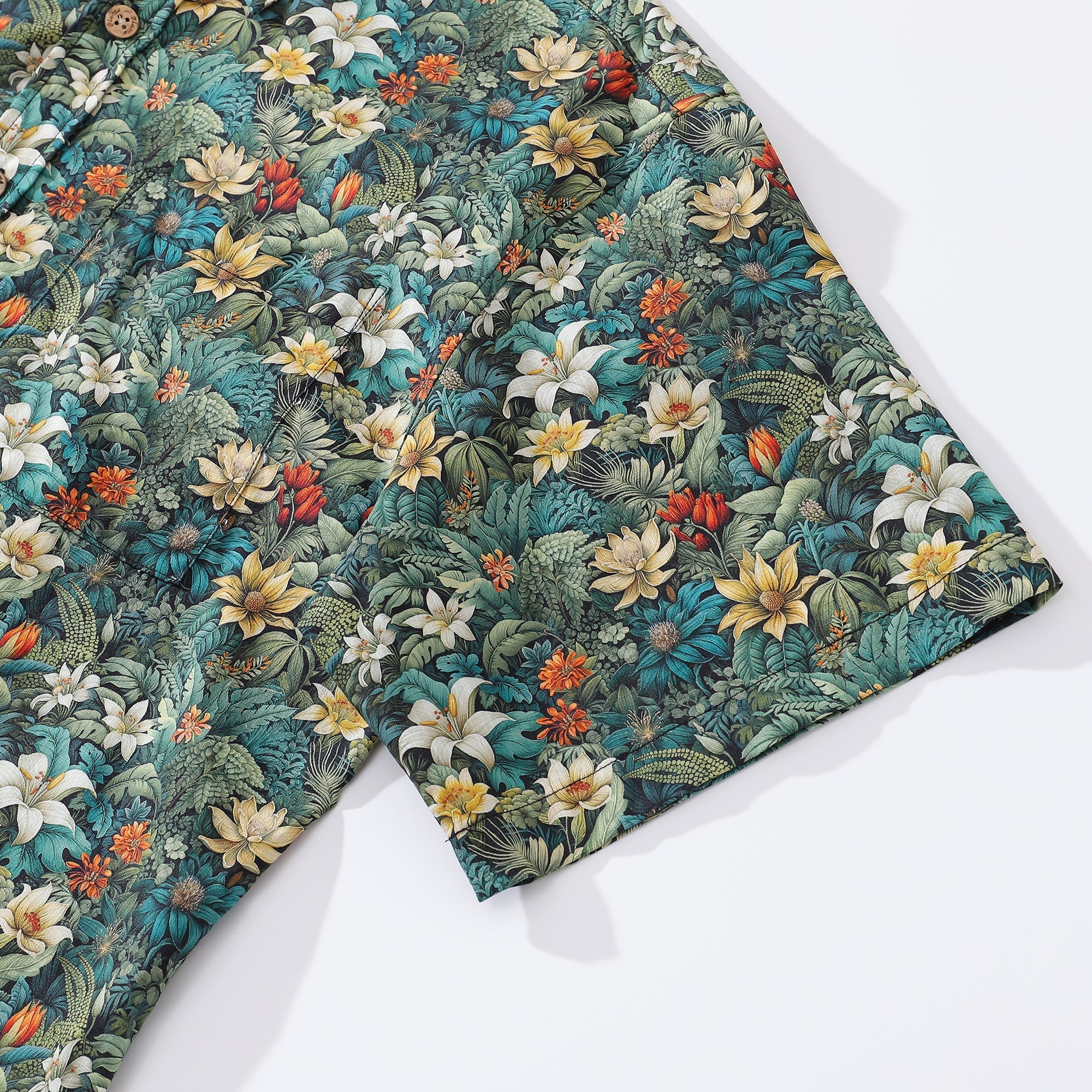 Herren Hawaiian Shirt Grünes Baumwoll-Knopfhemd Kurzarm Aloha Shirt