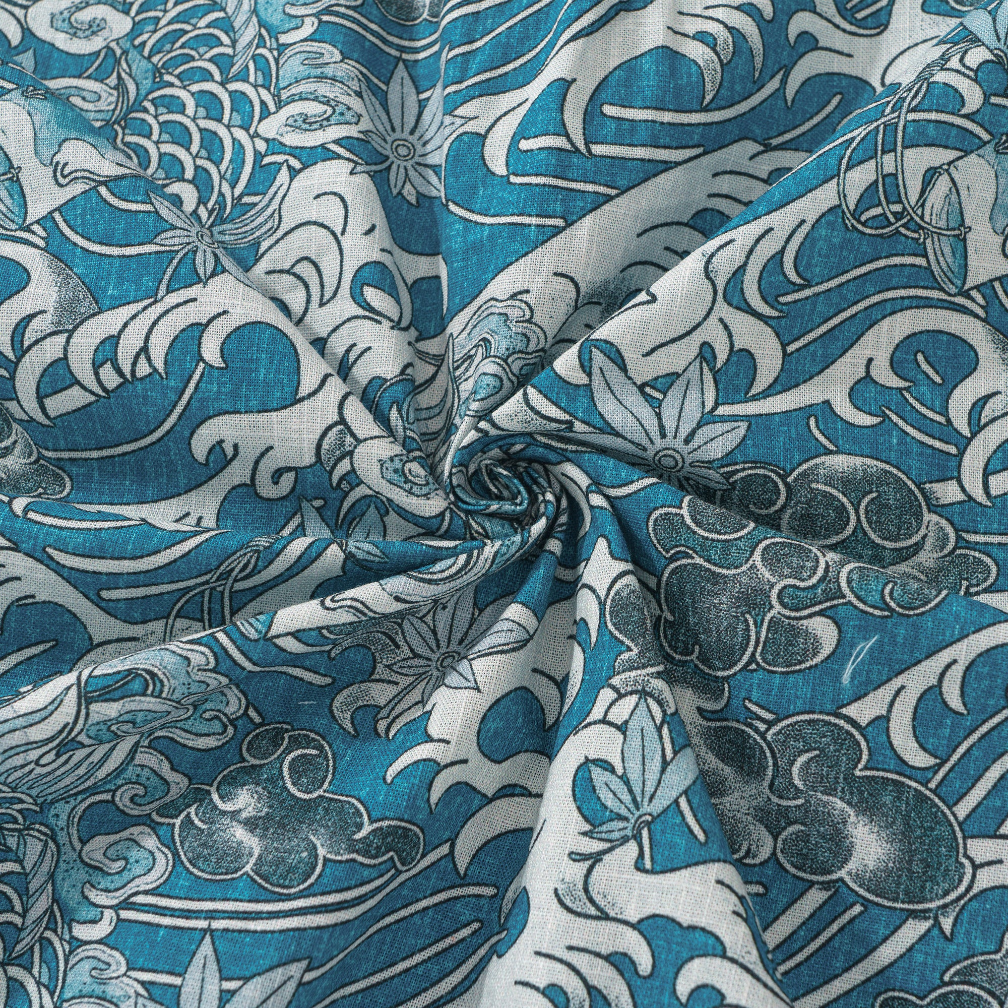 Koi Dance dans les Nuages Chemise à Manches Longues Aloha Hawaiian 100% Coton pour Hommes