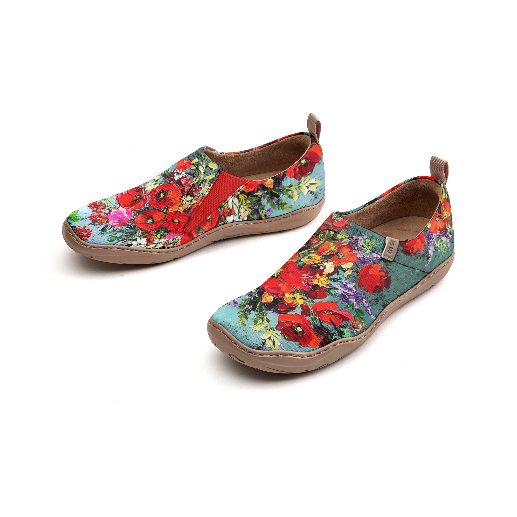 Yiume Women's Art Slip-On Casual Canvas Shoes Red Oil Painting Flowers Painted,100% Cotton