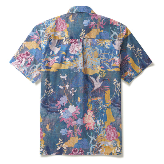 Tapisserie Pastel Oriental - Tissage élégant inspiré de la Chine Chemise à manches courtes Aloha hawaïenne pour homme 100% coton avec boutons