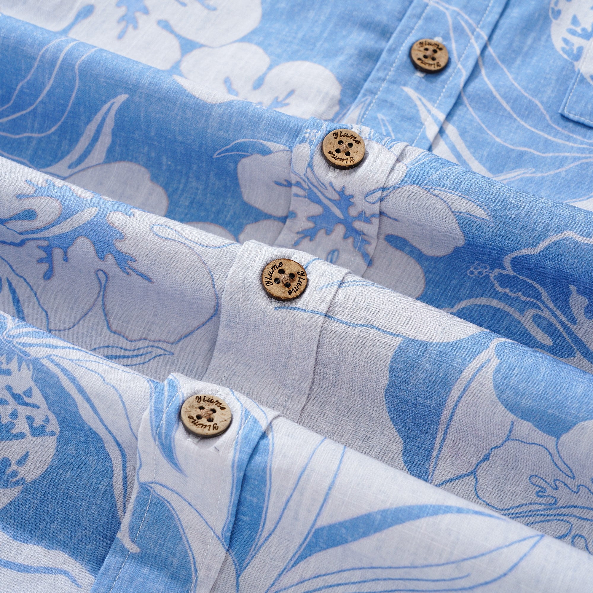 Chemise hawaïenne masculine à manches courtes à manches courtes 100% coton blue ananas et hibiscus hawaïen