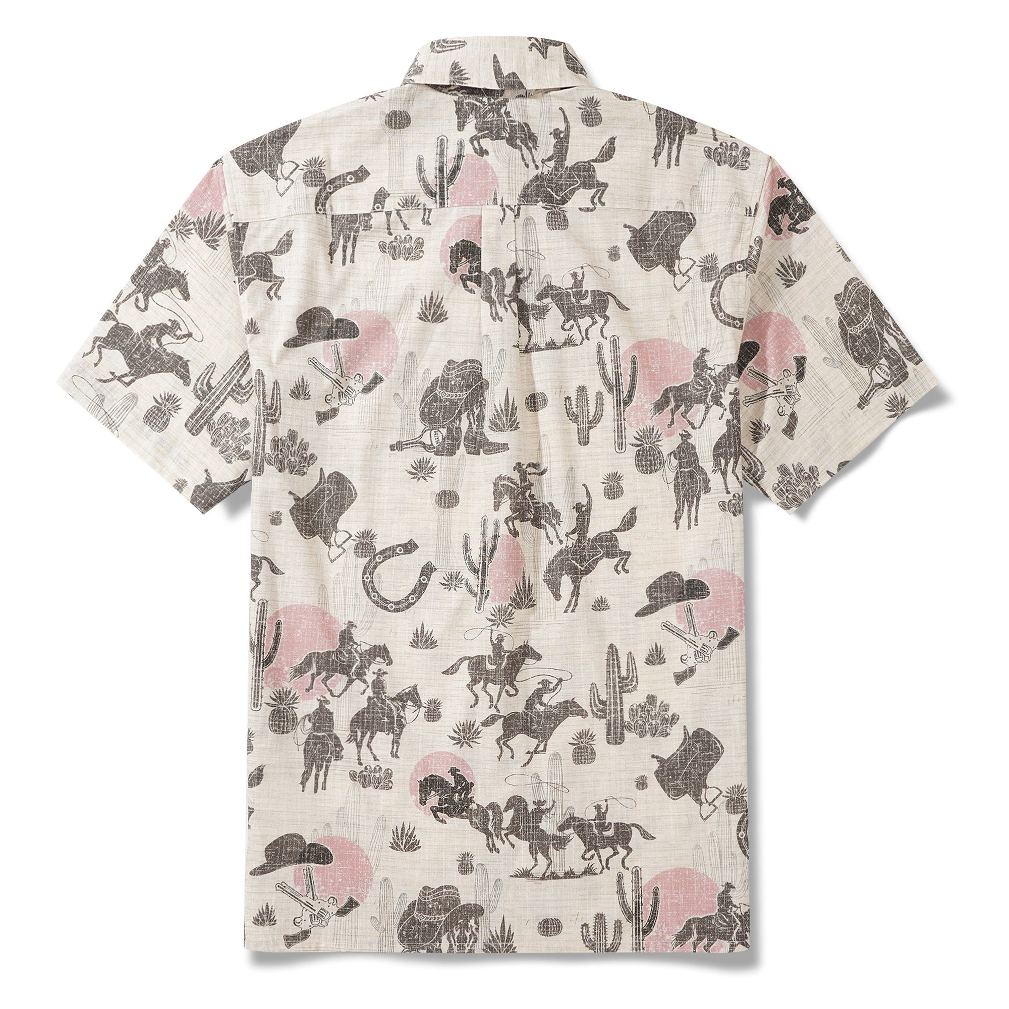 Men's Hawaiian Shirt Short Sleeve Button-down 100% Cotton Brown Aloha Western Cowboy