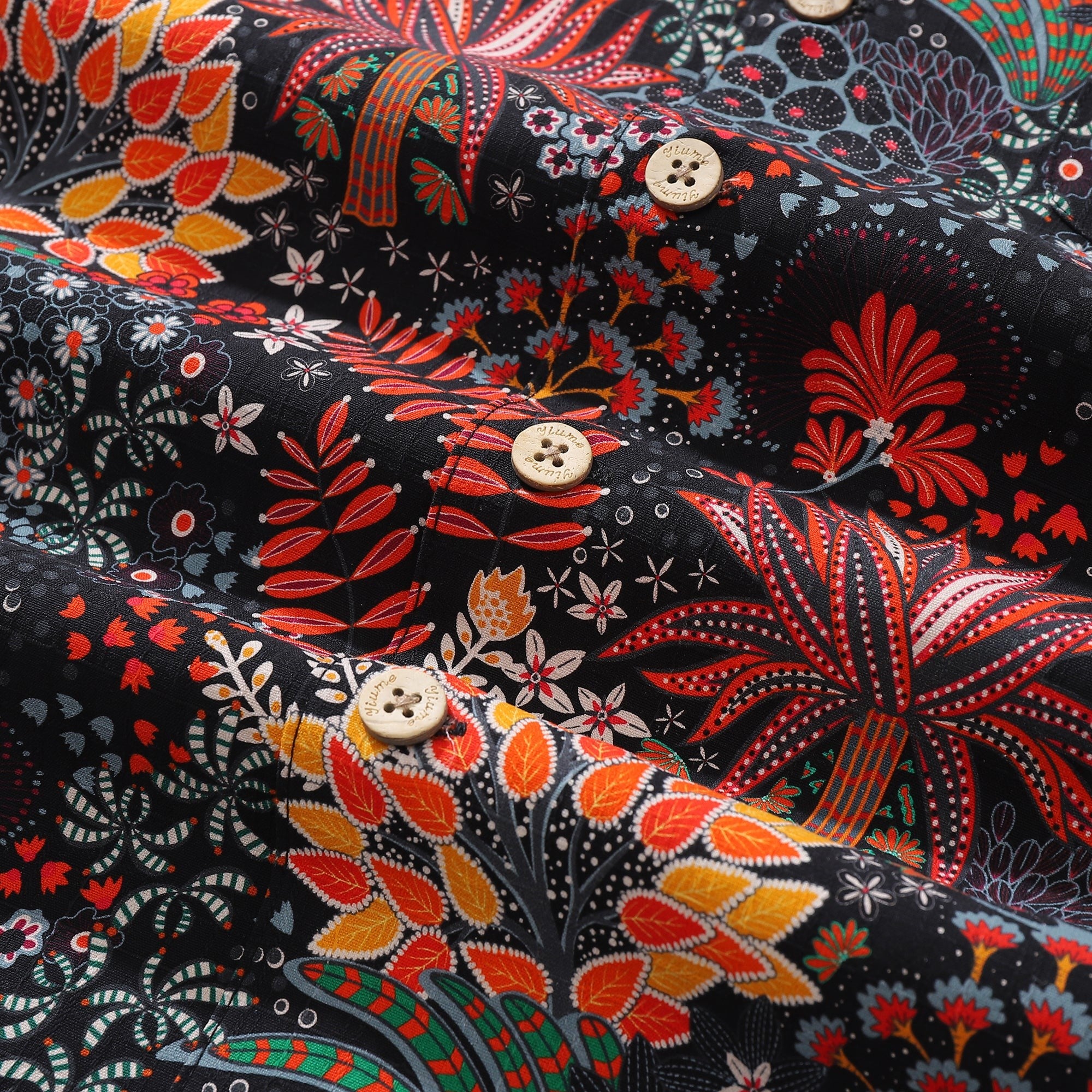 Herren Hawaii-Hemd mit ausgefallenem Pflanzenmuster, Camp-Kragen, Kurzarm Aloha-Hemd - Seide